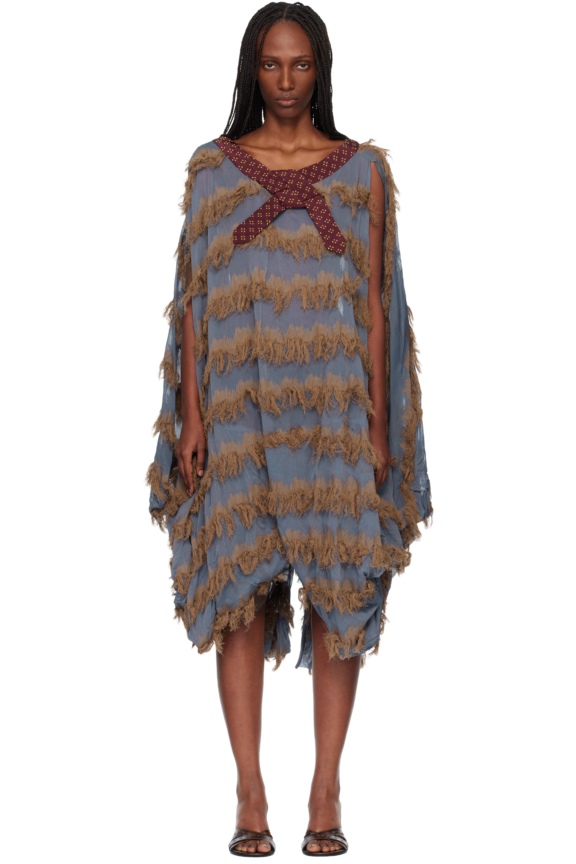 Kiko Kostadinov - Robe midi Rossi bleu et brun