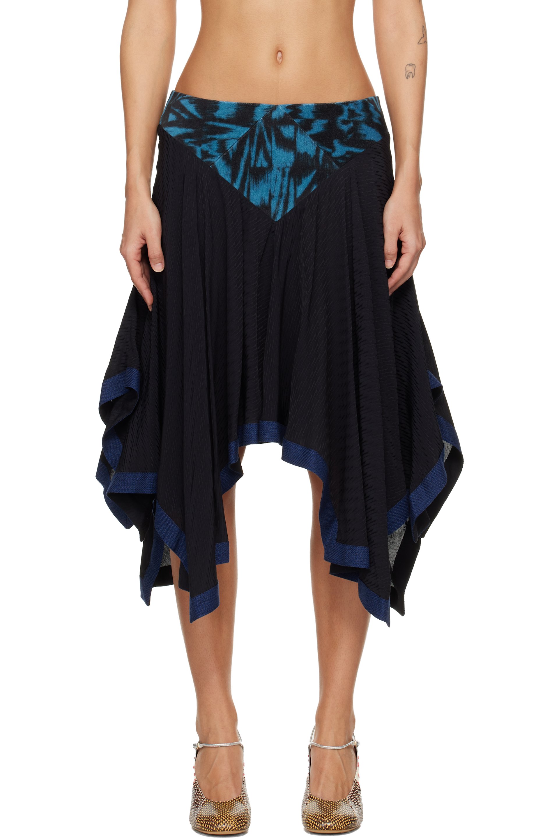 Kiko Kostadinov: Black & Blue Klapheck Midi Skirt | SSENSE