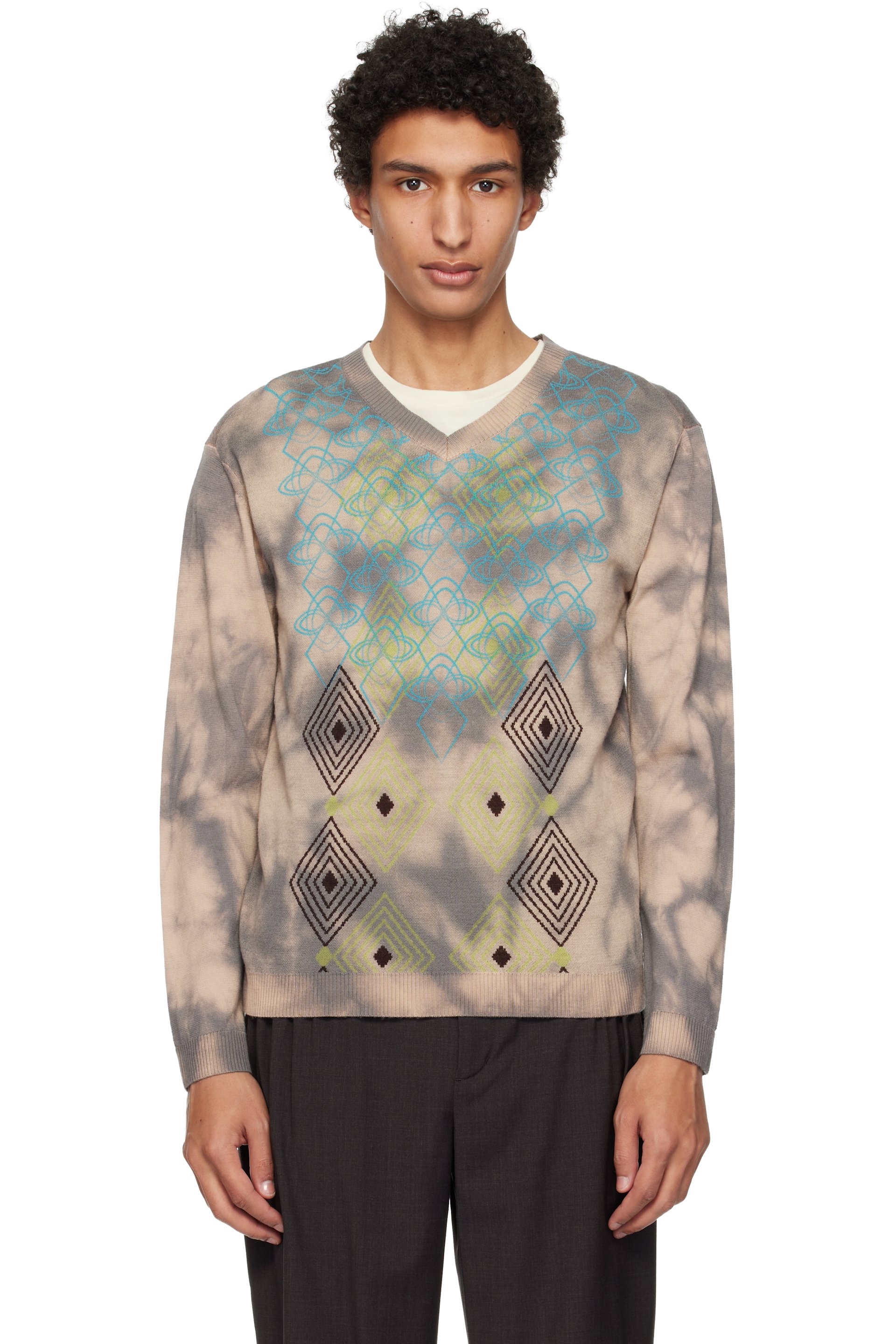 Kiko Kostadinov - Pull Hatha taupe en tricot à col en V