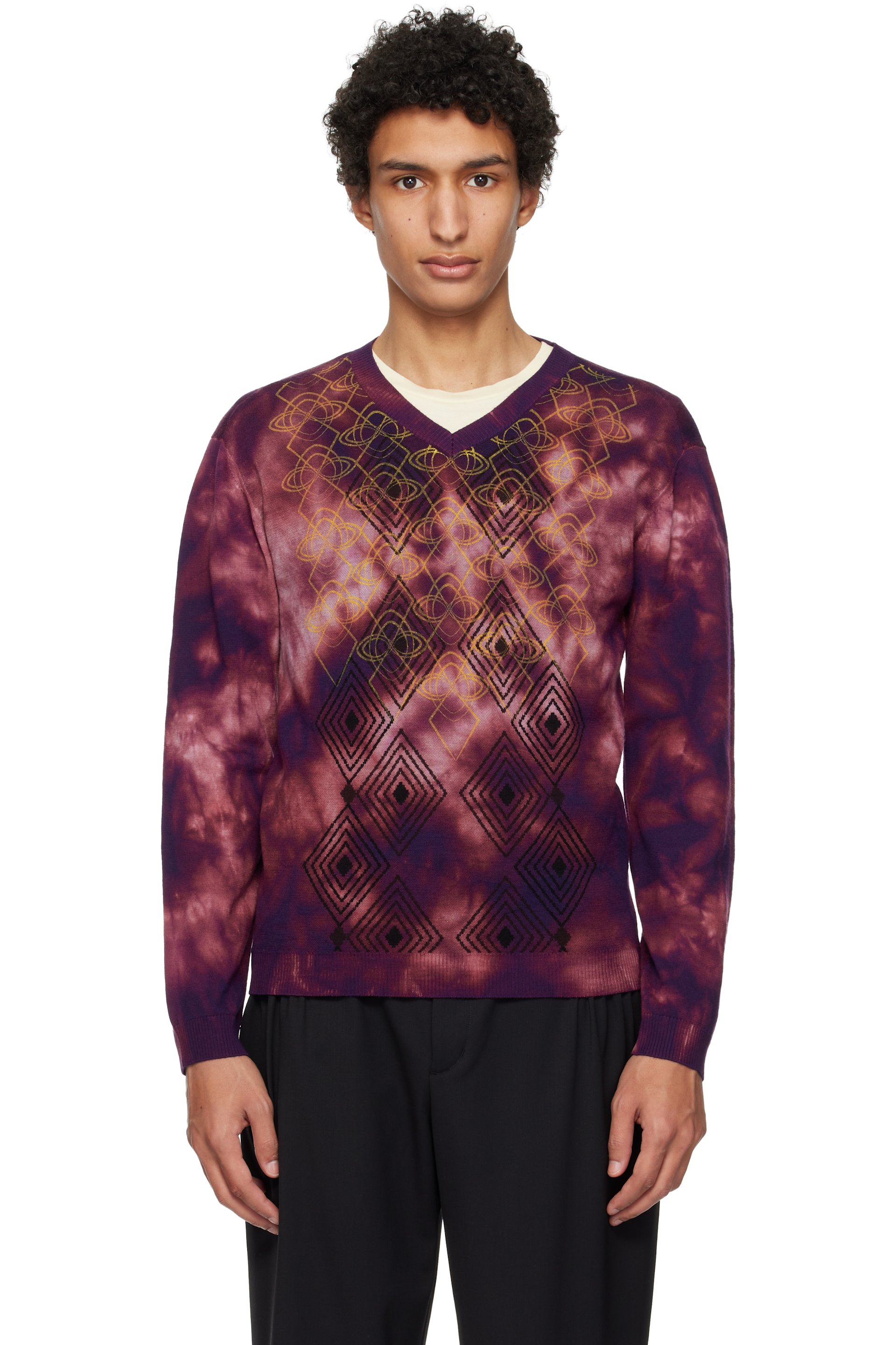 Kiko Kostadinov - Pull Hatha mauve en tricot à col en V