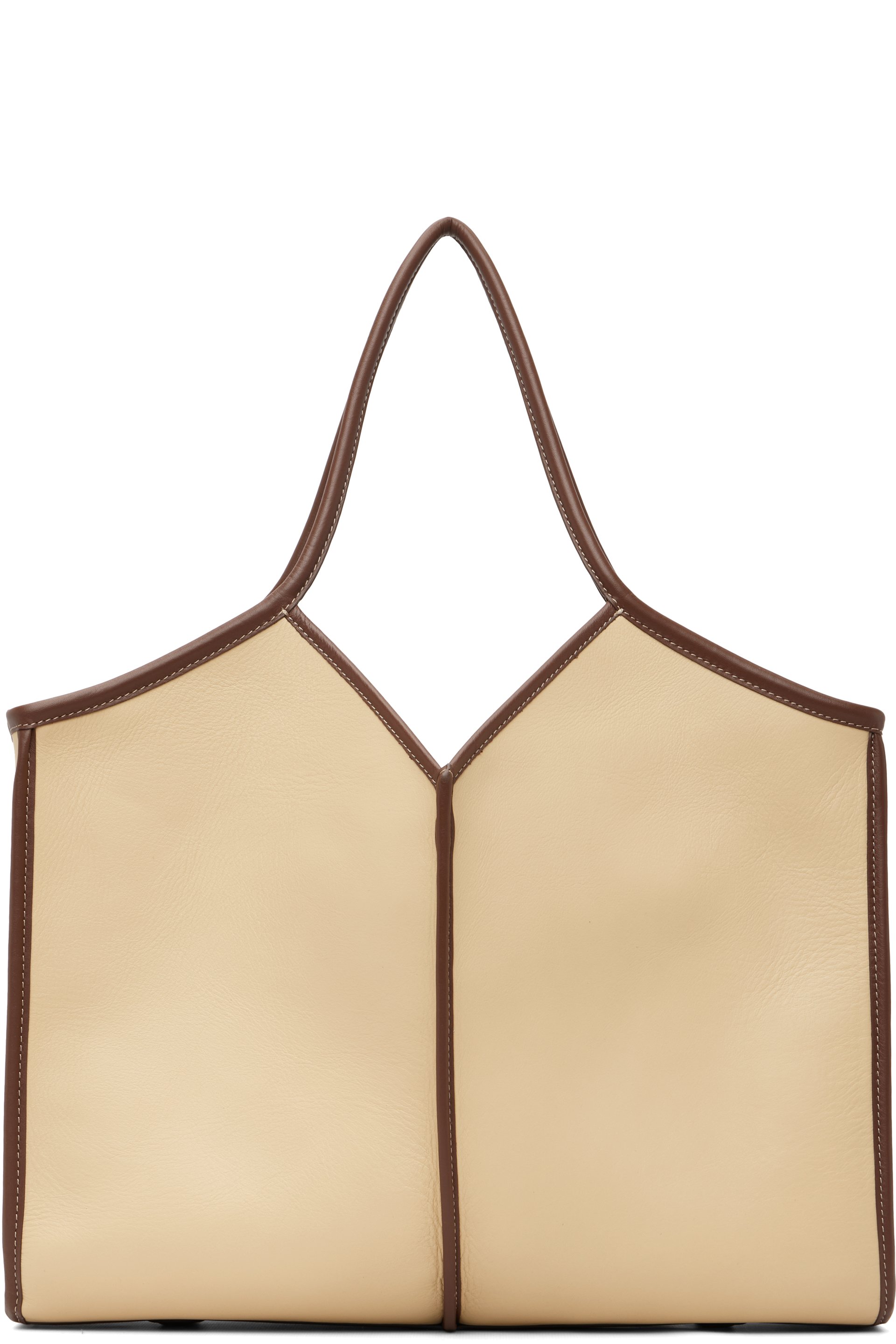 HEREU - Moyen cabas carré Calella beige en cuir