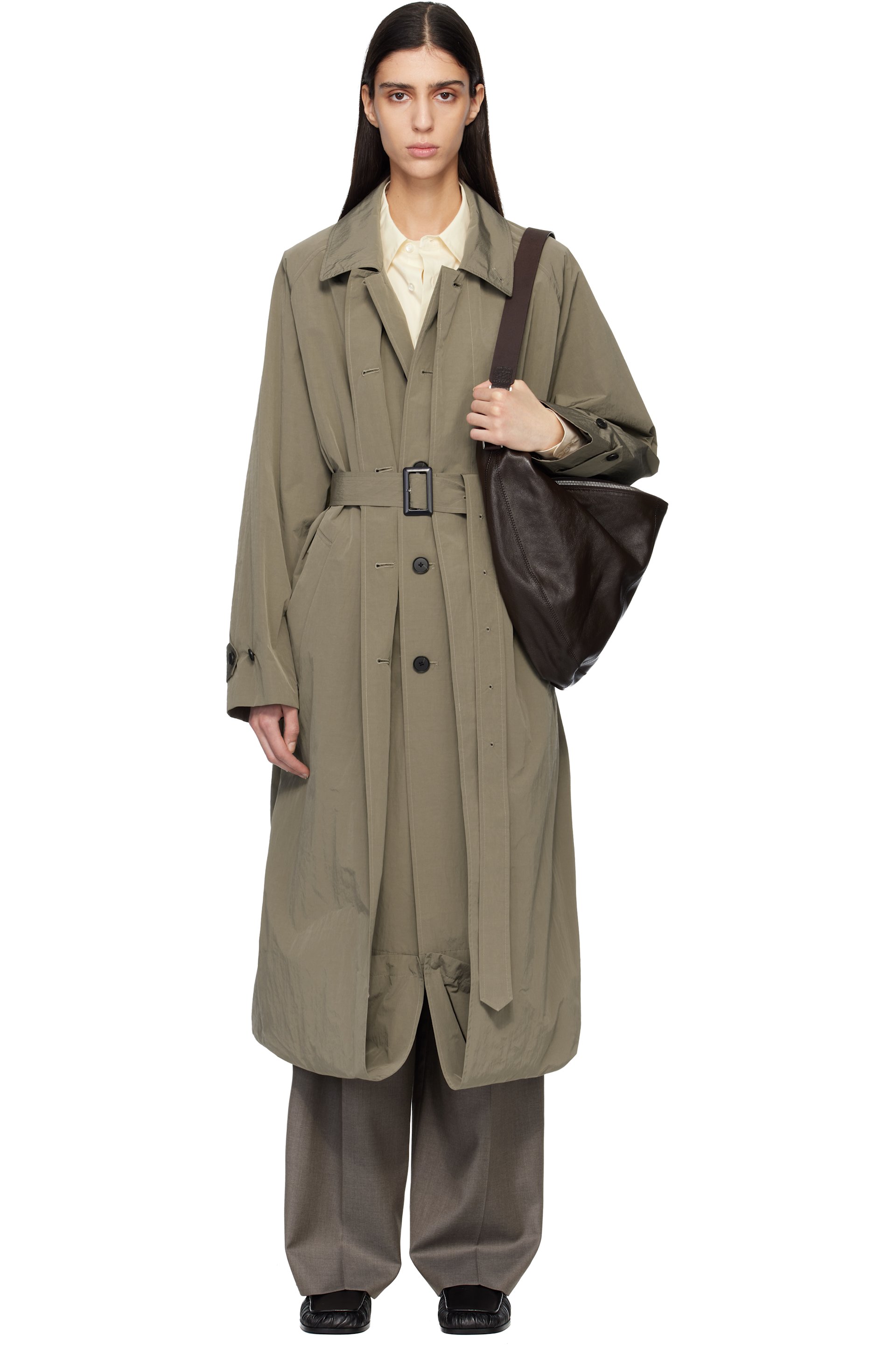 ssstein - Beige Oversized Layered Combination Trench Coat