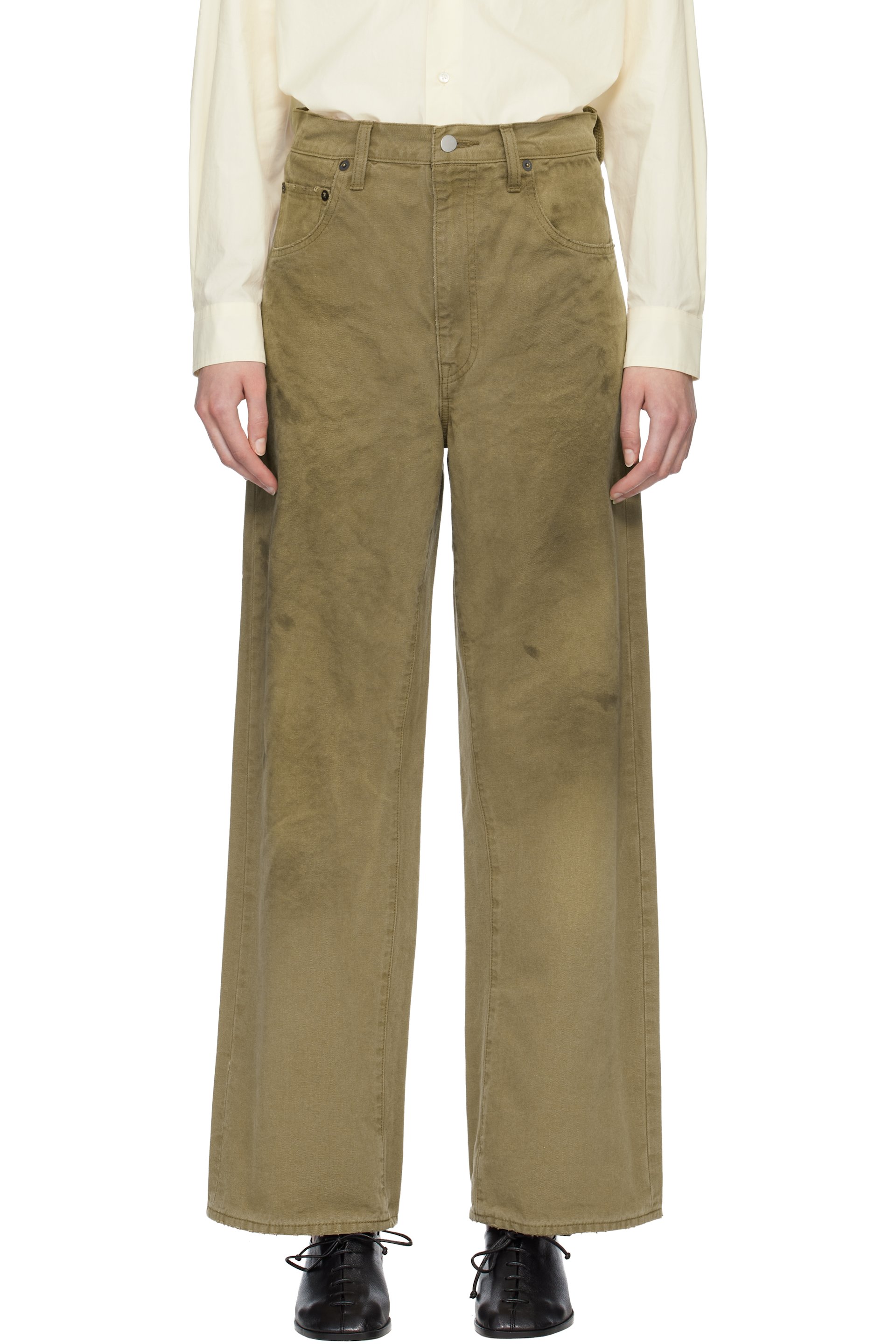 ssstein - Beige Sulfur Dyed Oxford Vintage Wide Jeans