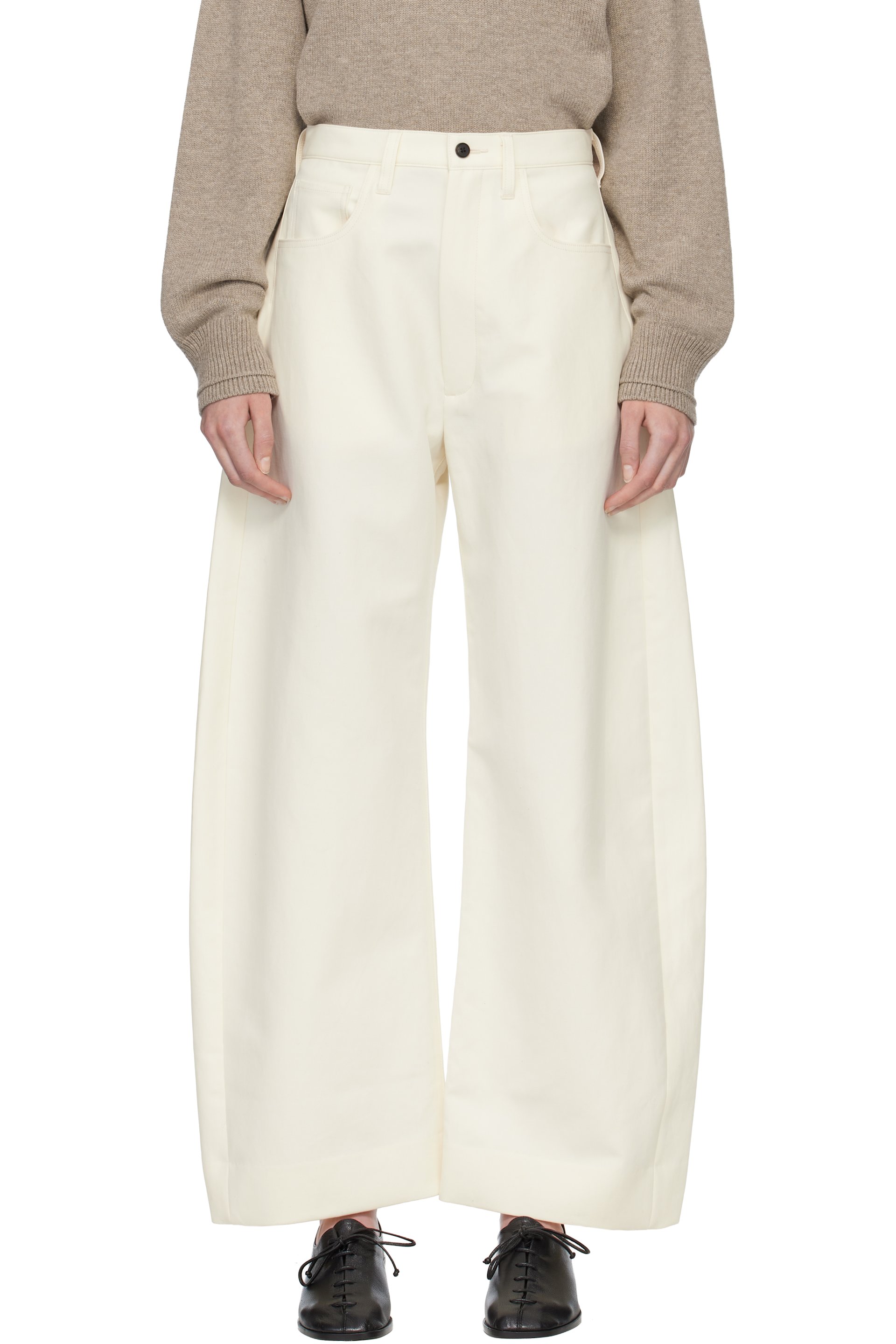 ssstein - Off-White Double Weave Cotton Round Trousers