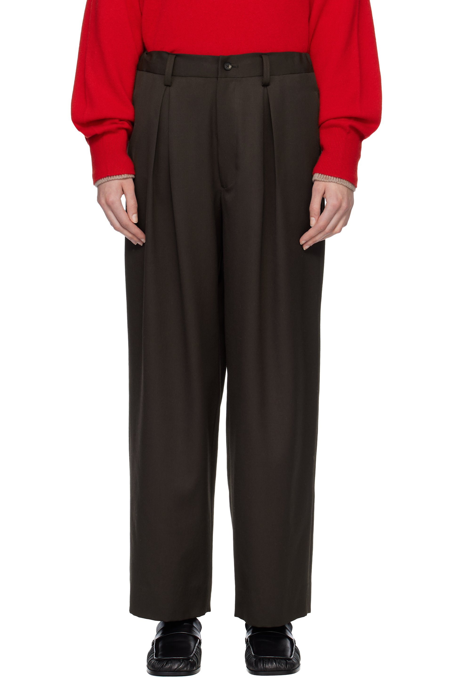 Brown Easy Wide Trousers by ssstein on Sale