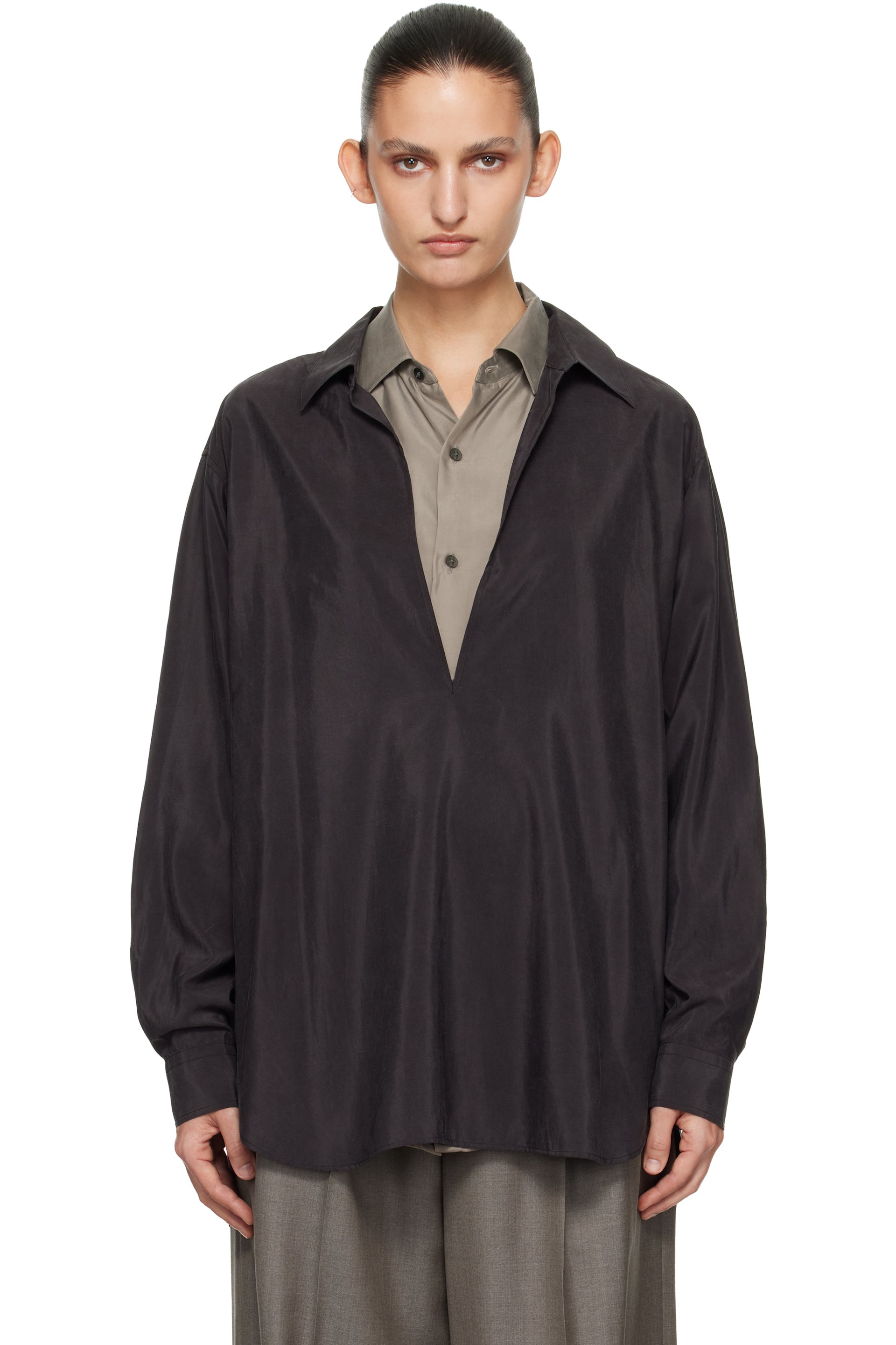 ssstein - Brown Silk Nylon Skipper Shirt