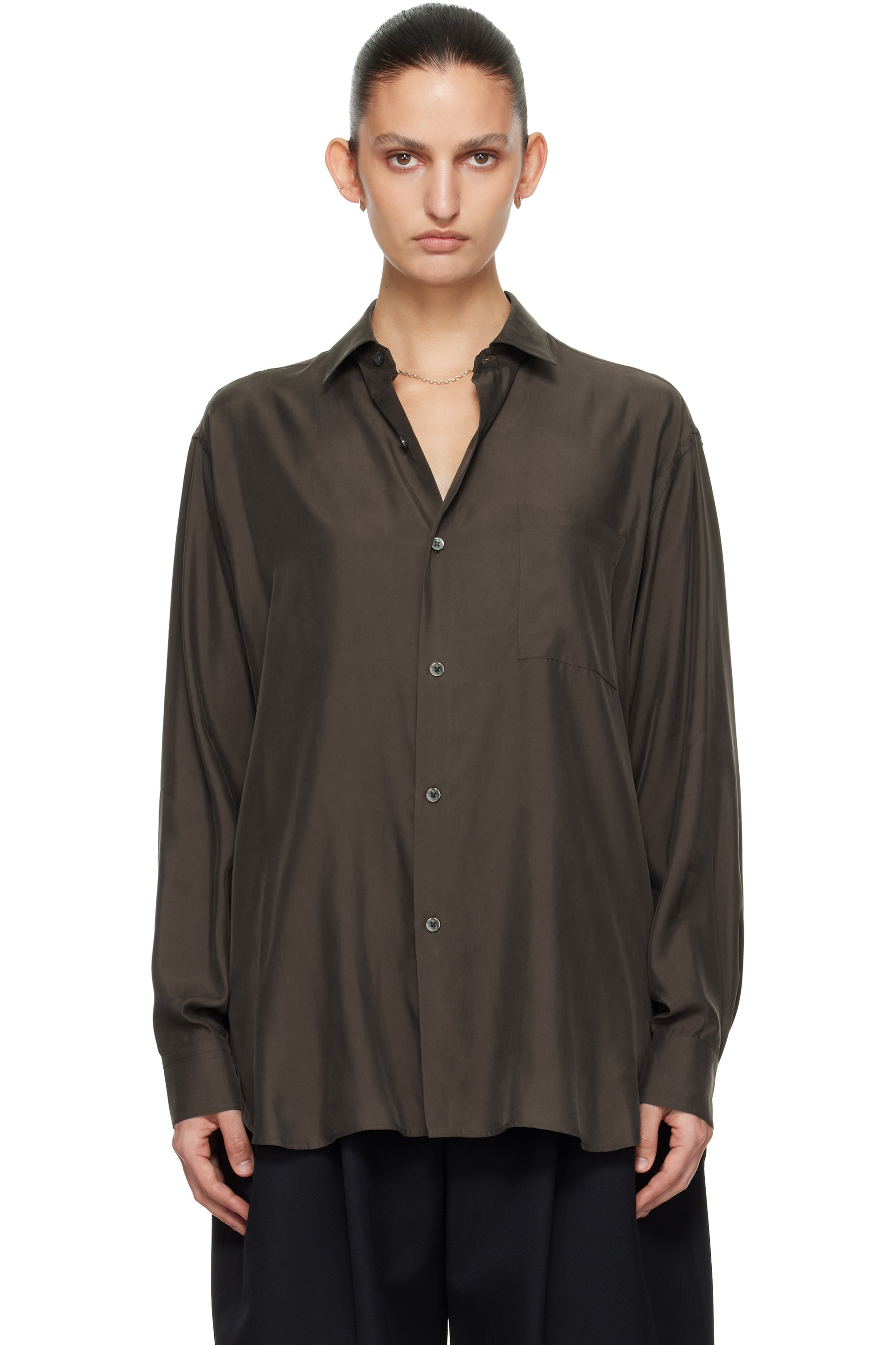 ssstein - Brown Cupro Twill Oversized LS Shirt