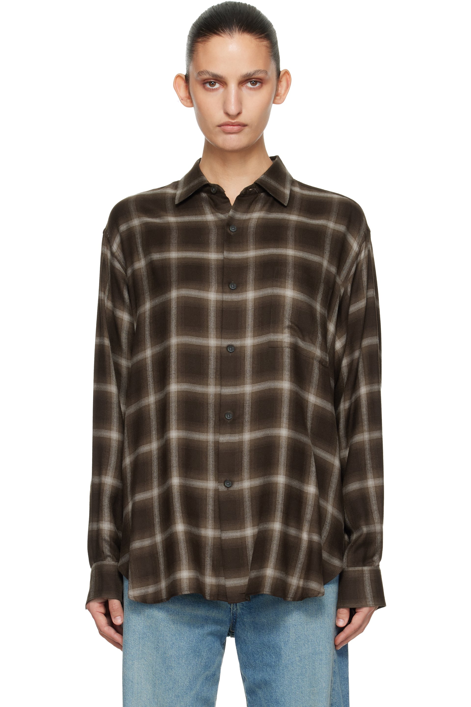 ssstein - Brown Check Oversized LS Shirt