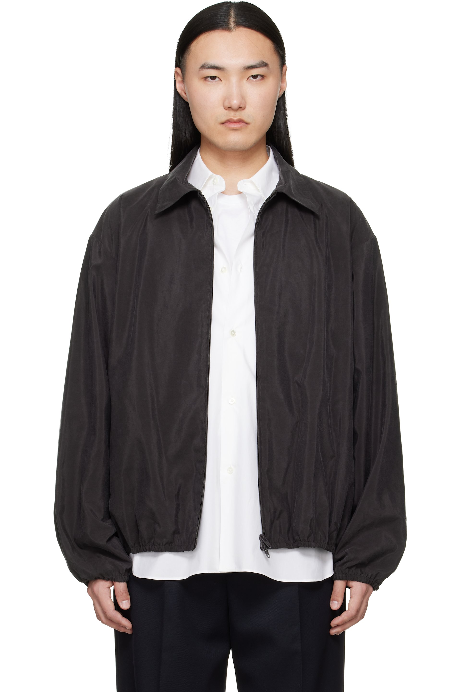 ssstein - Brown Silk Nylon Collared Zip Jacket
