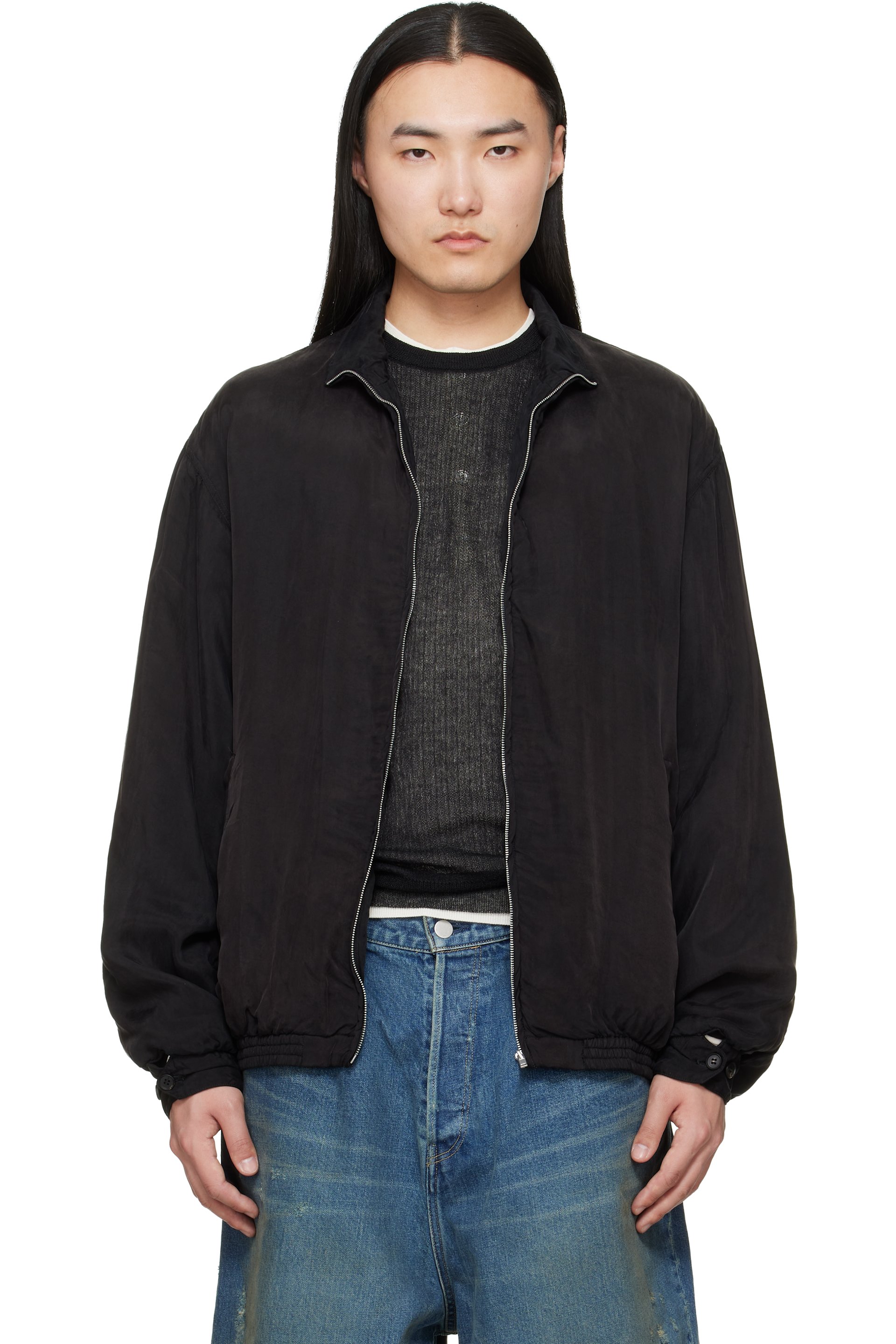 ssstein - Black Cupro Fibril Vintage Zip Jacket
