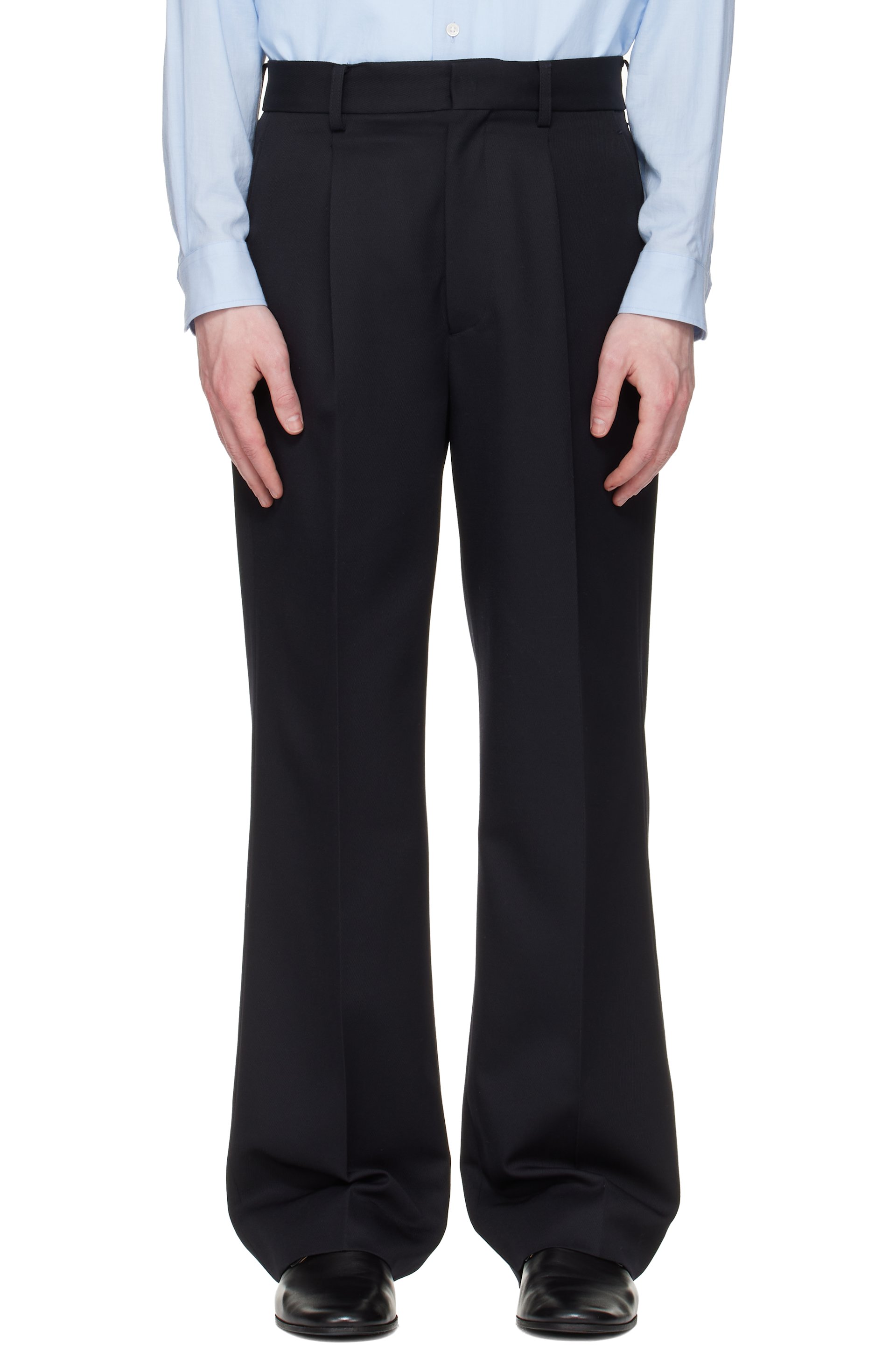 ssstein - Navy Wool Kersey Straight Trousers