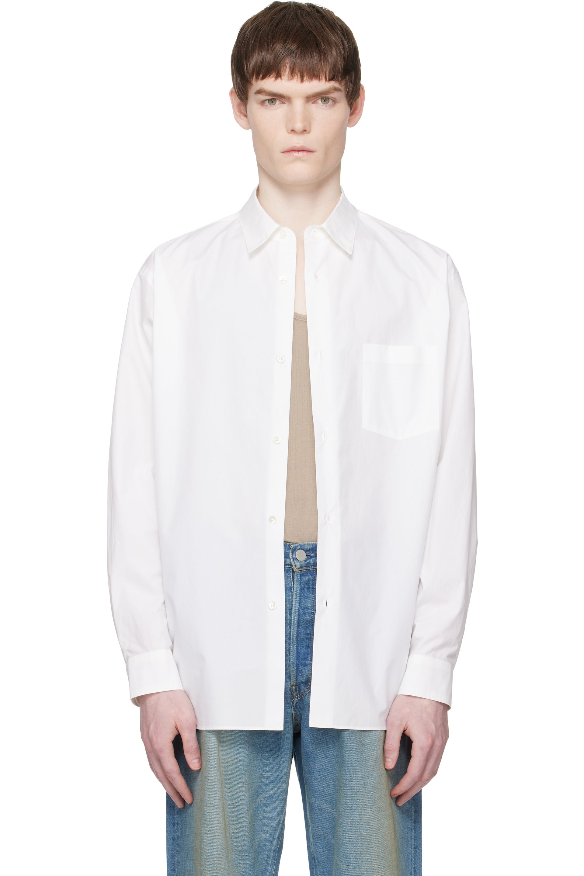 ssstein - White Suvin Cotton Oversized Regular Collar Shirt