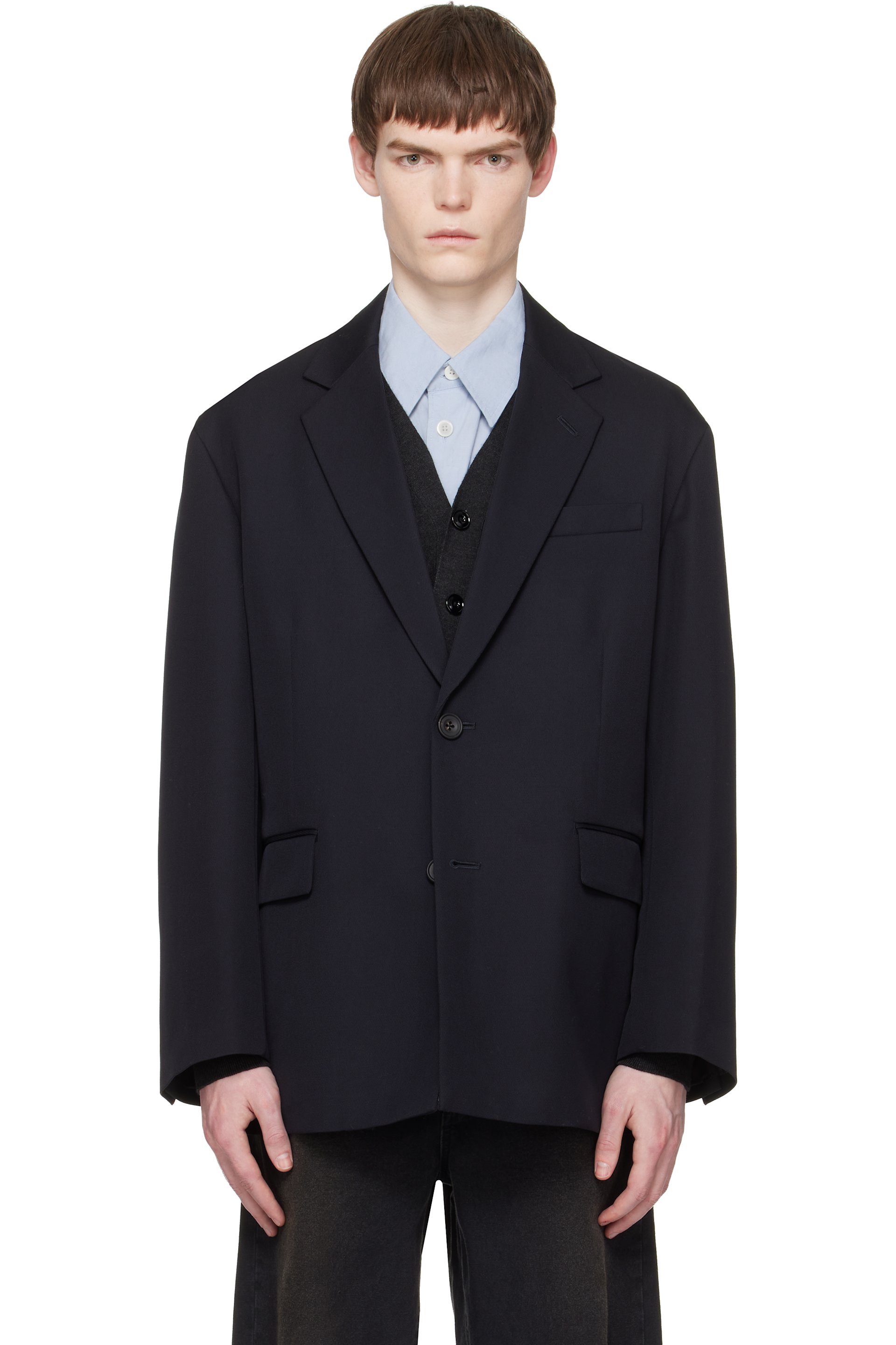 ssstein - Navy Wool Kersey Oversized Single Breasted Blazer
