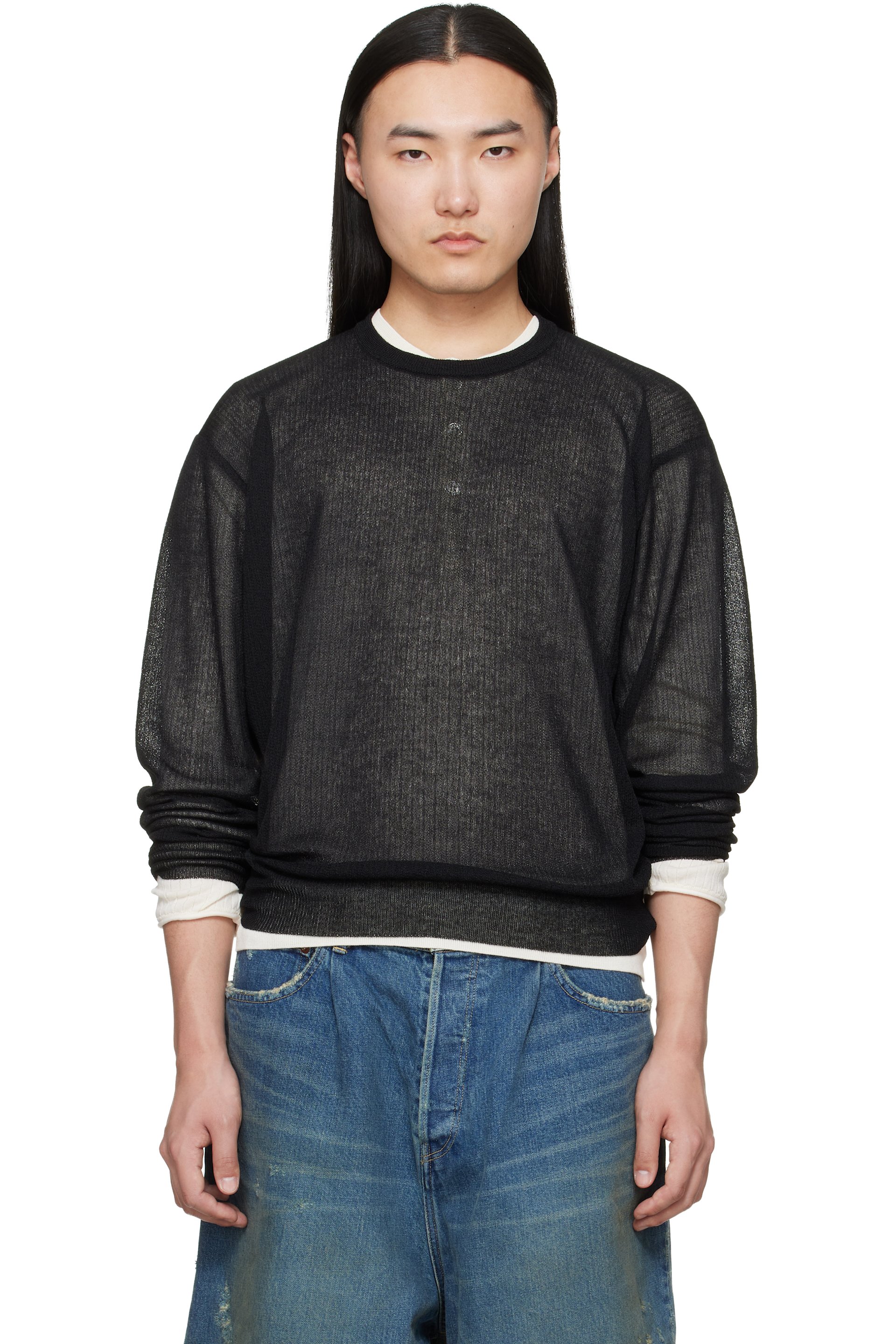 ssstein - Black Knit Crew Neck LS Sweater