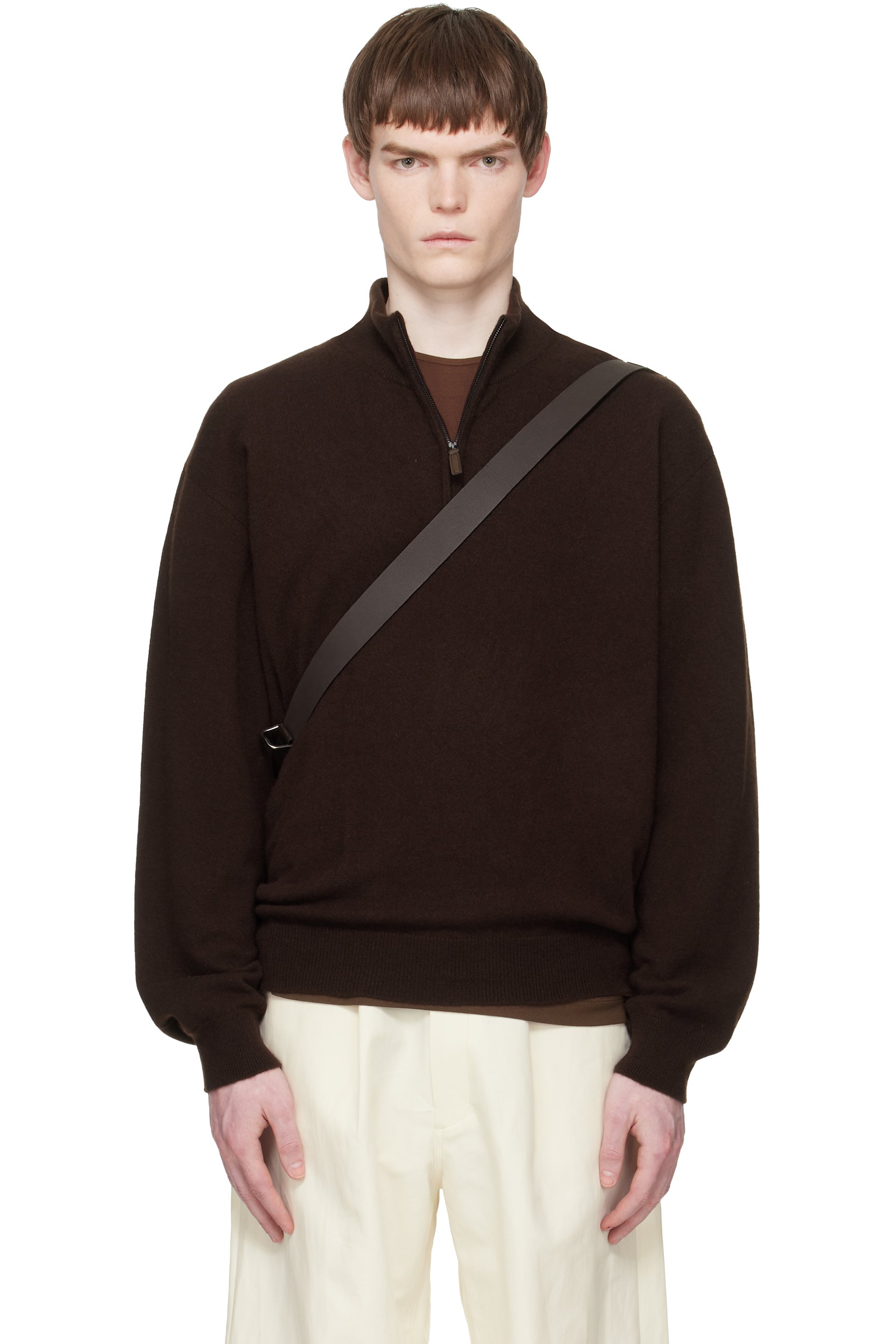 ssstein - Brown Pure Cashmere Knit Half Zip LS Sweater