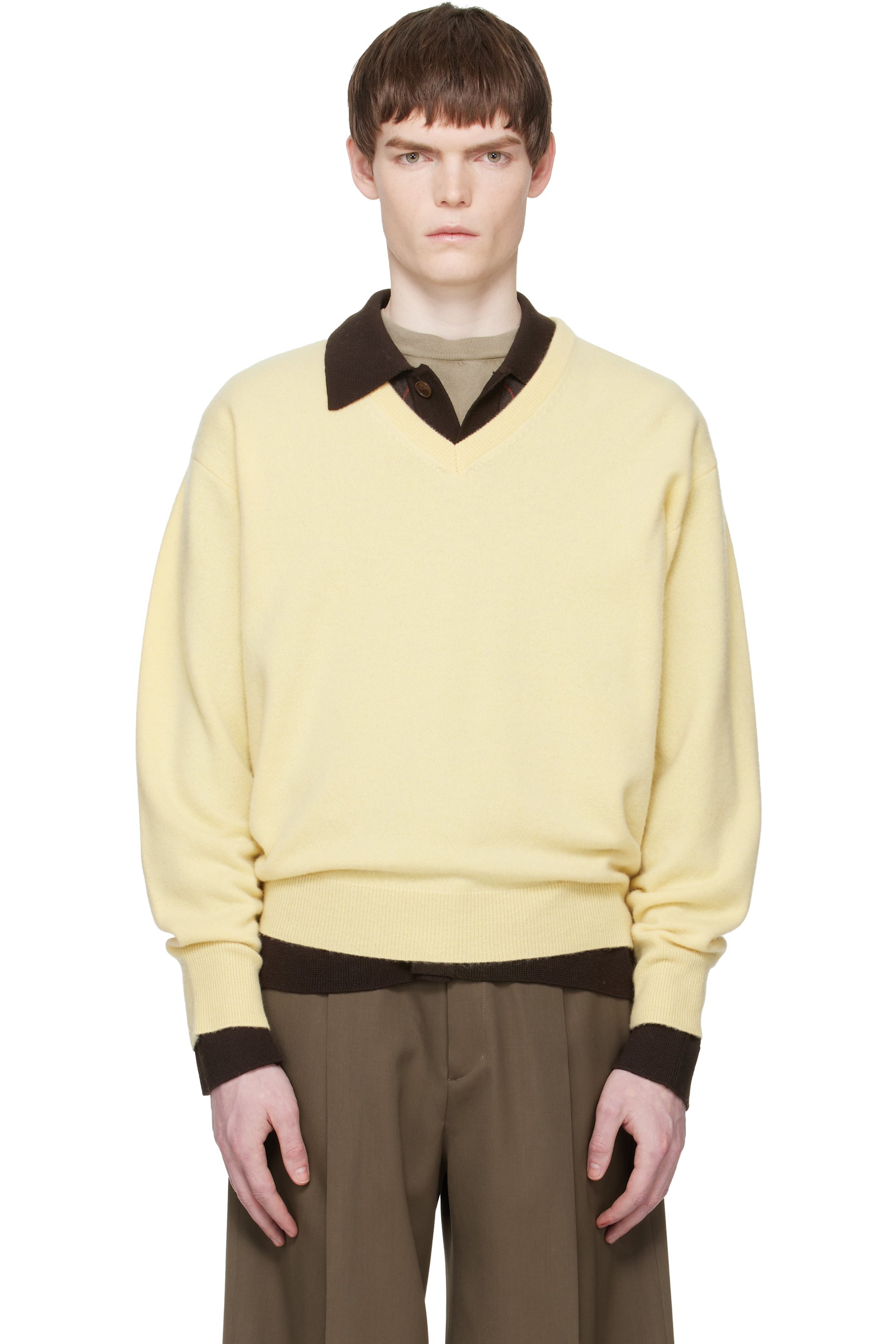 ssstein - Yellow Pure Cashmere V Neck LS Sweater