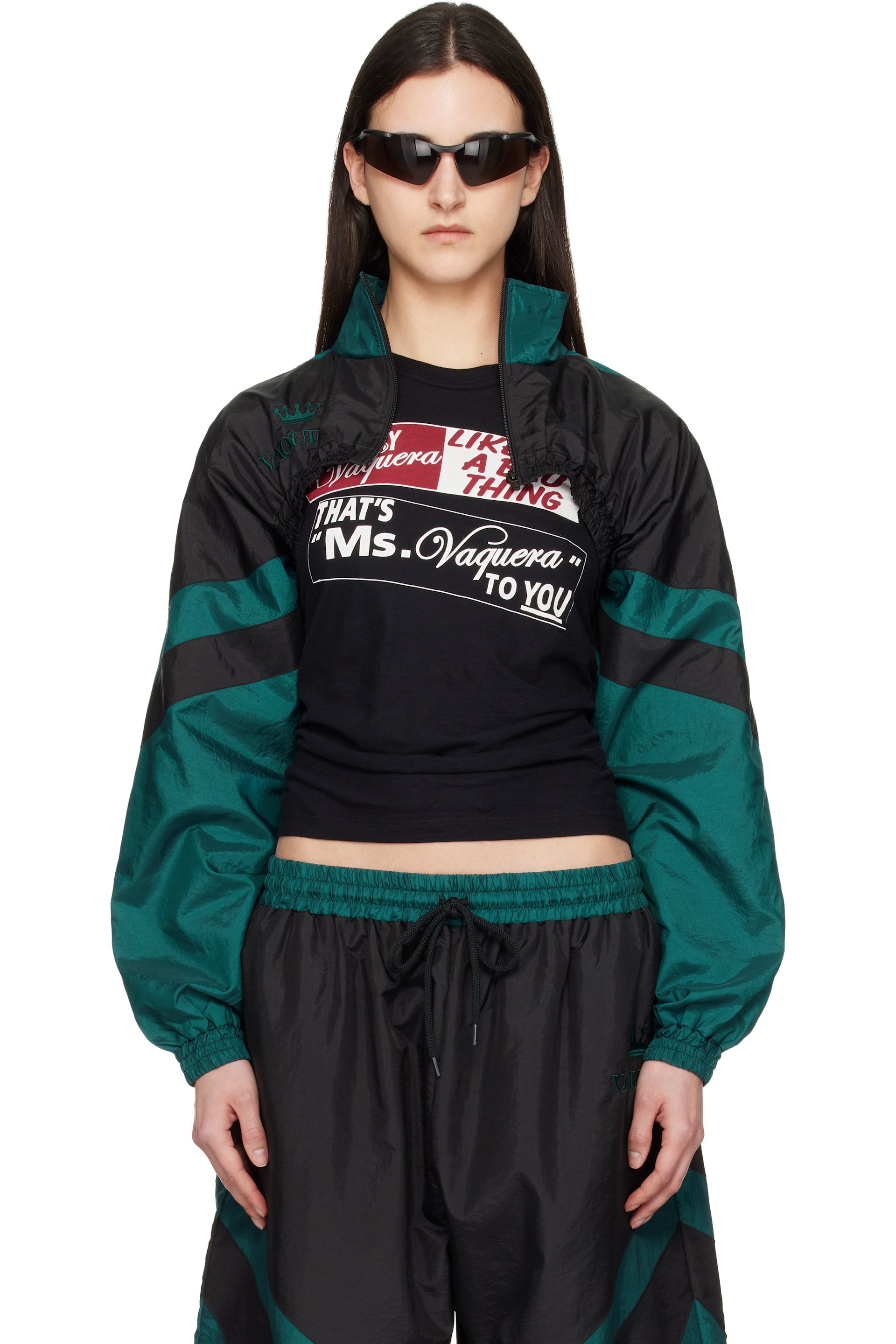VAQUERA - Green & Black Cropped Windbreaker Jacket