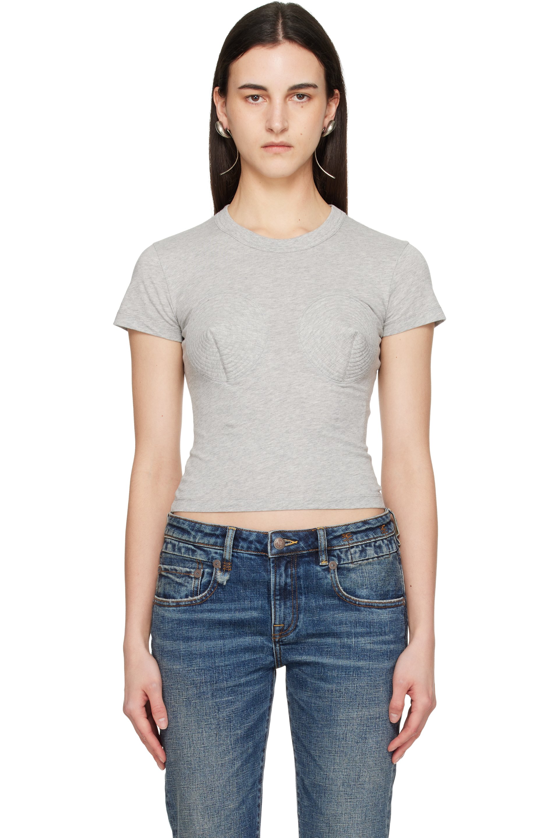 VAQUERA - T-shirt Bullet gris à ornement de style soutien-gorge