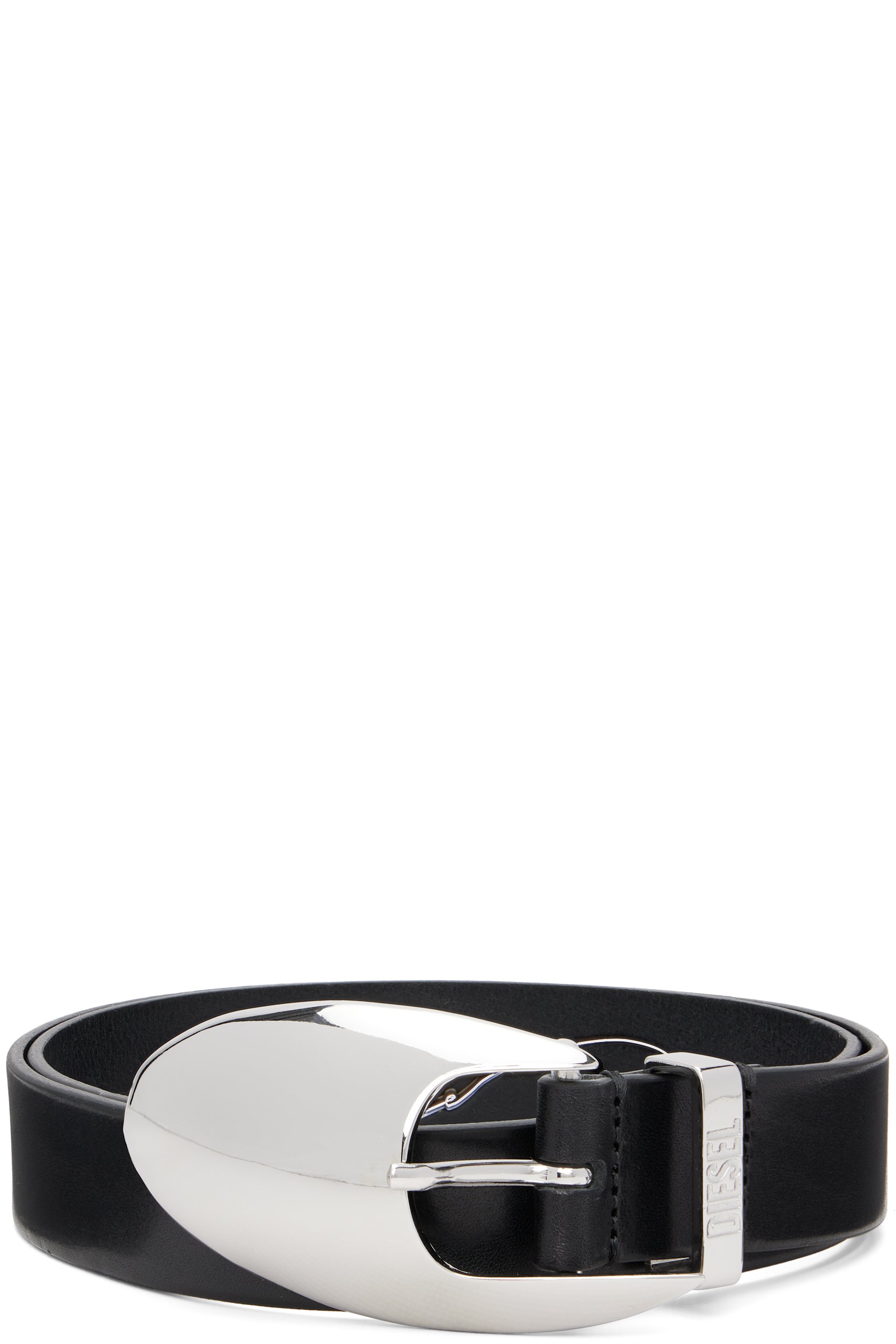 Diesel - Black 3cm Leather Sculptural Buckle Belt