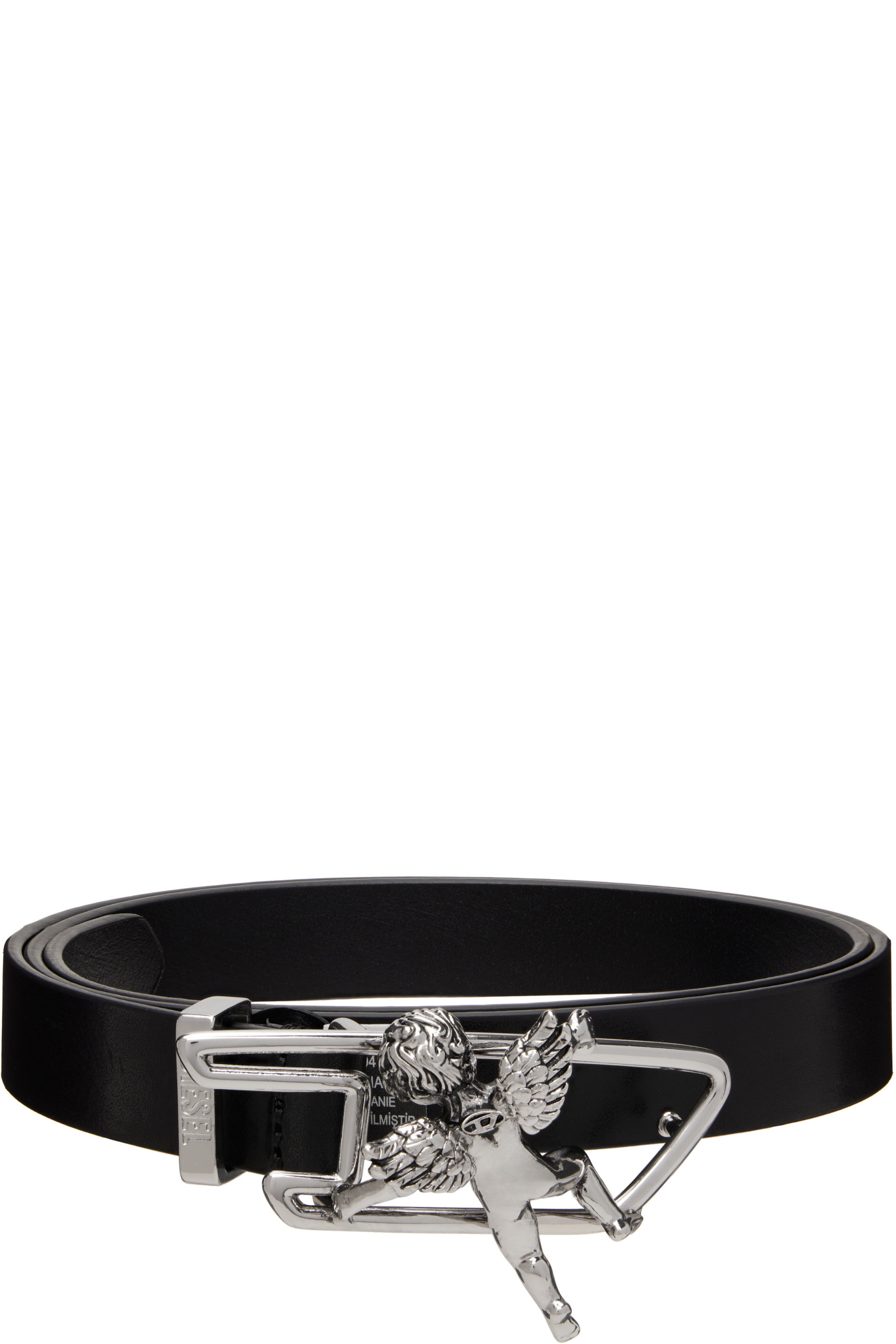 Diesel - Black Cherub D Outline Buckle Leather Belt