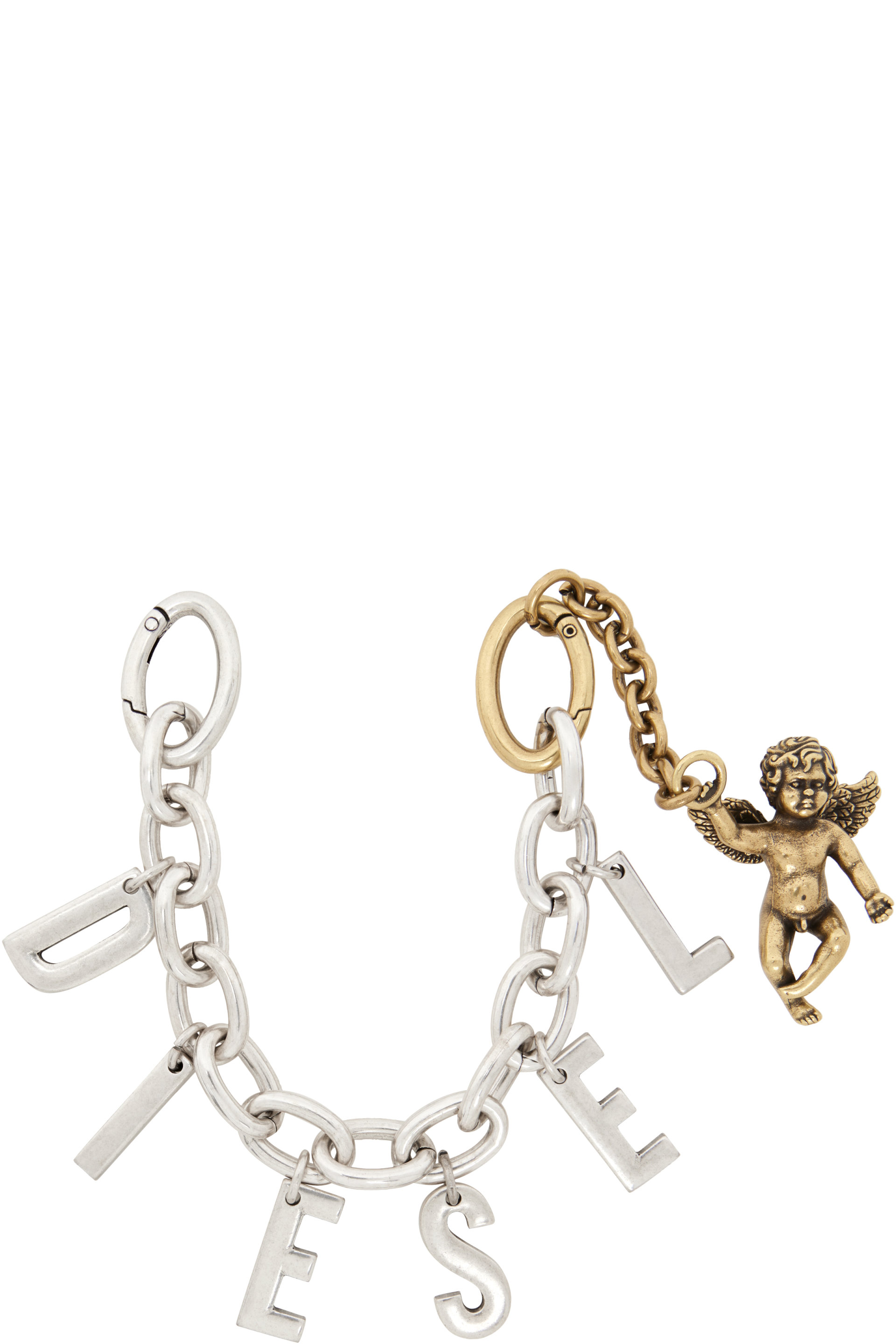 Diesel - Silver & Gold Metal Letter Charm Cherub Keychain