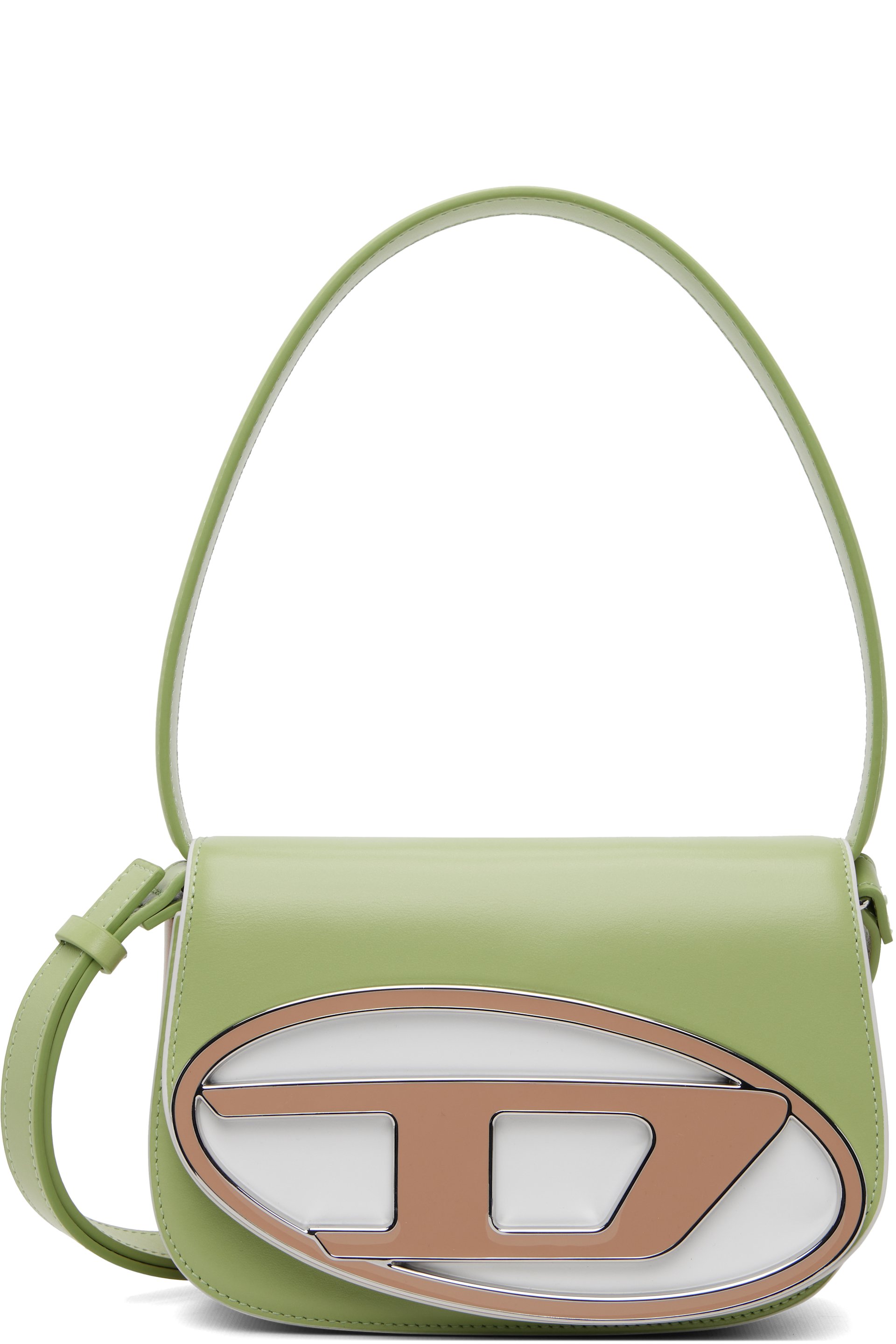 Diesel - Green & White 1DR Nappa Leather Iconic Shoulder Bag