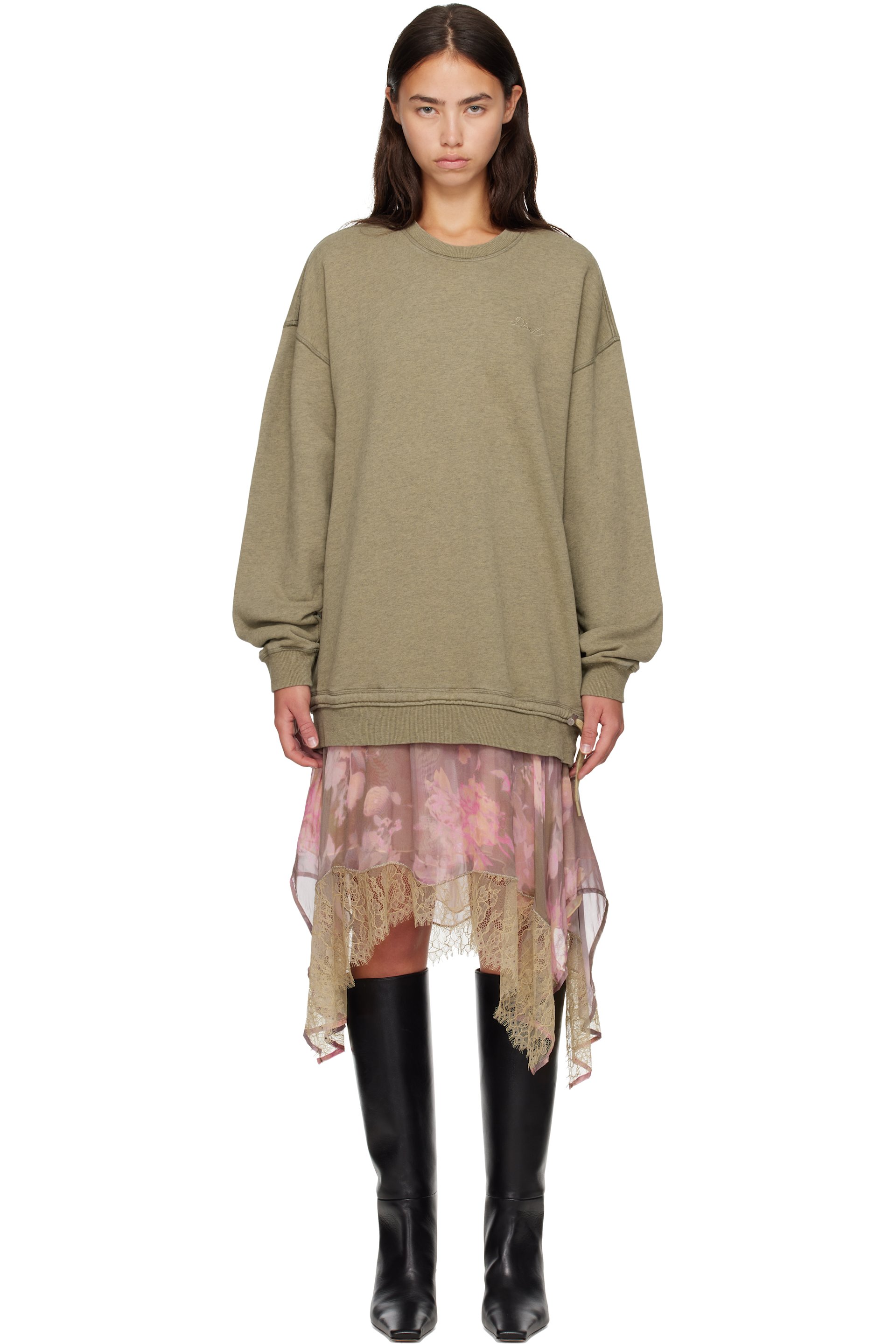 Diesel - Khaki & Pink Sweatshirt Minidress