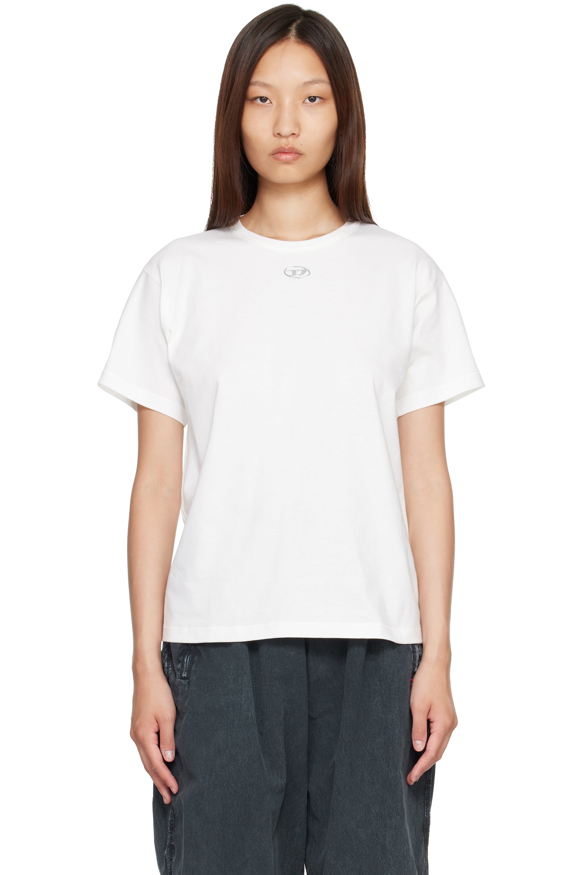Diesel - White Metallic Oval D Cotton T-shirt