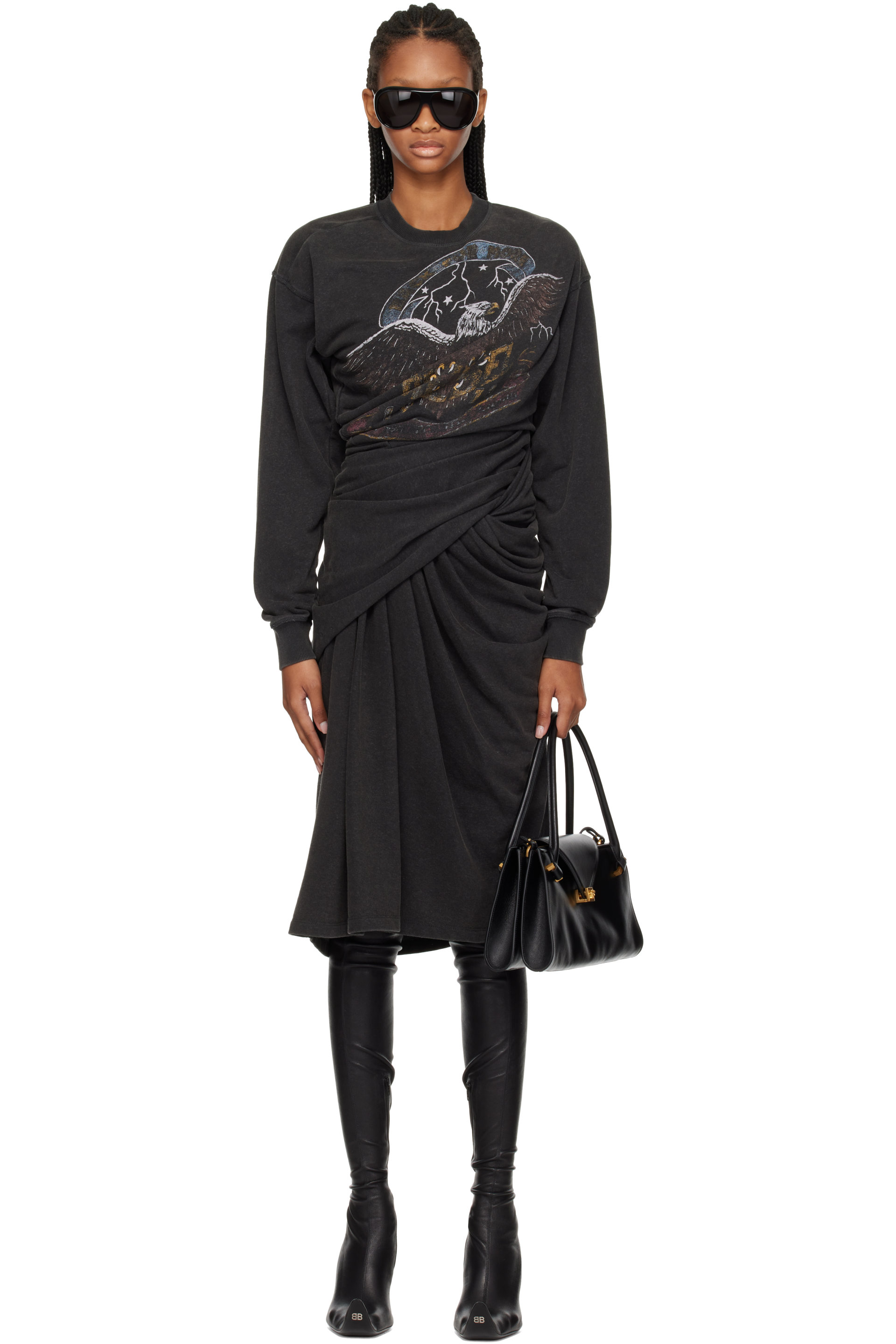 Diesel - Gray Concert Graphics Sweatshirt Midi Dress