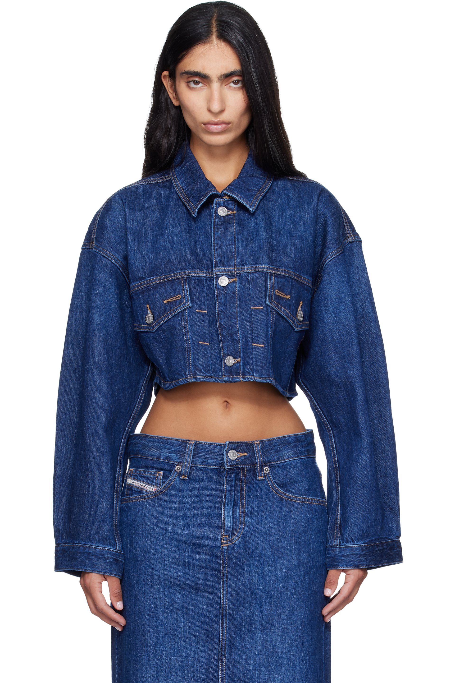 Diesel - Blue Cropped Oversized Denim Trucker Jacket