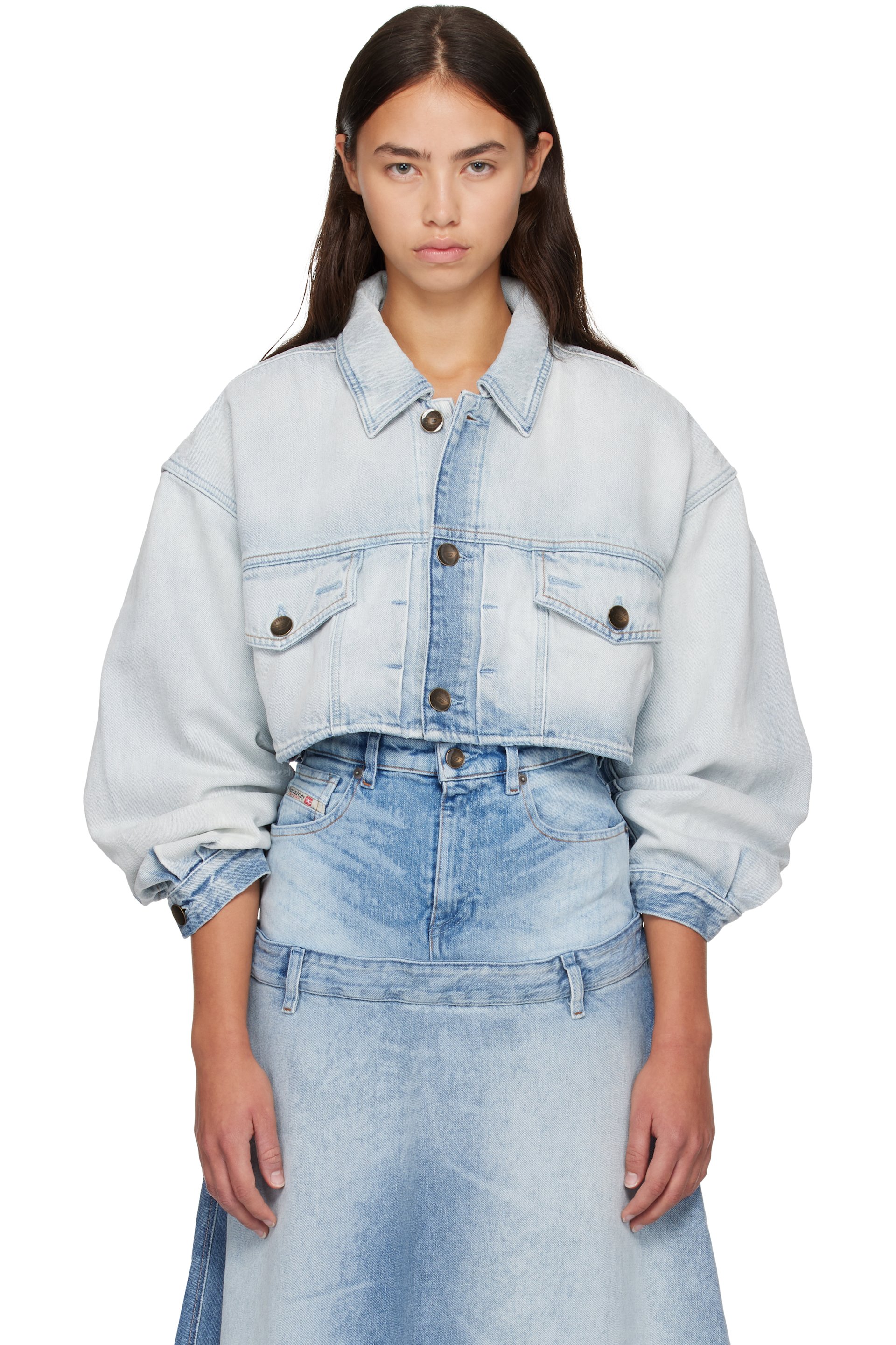 Diesel - Blue Oversized Cropped Trucker Denim Jacket