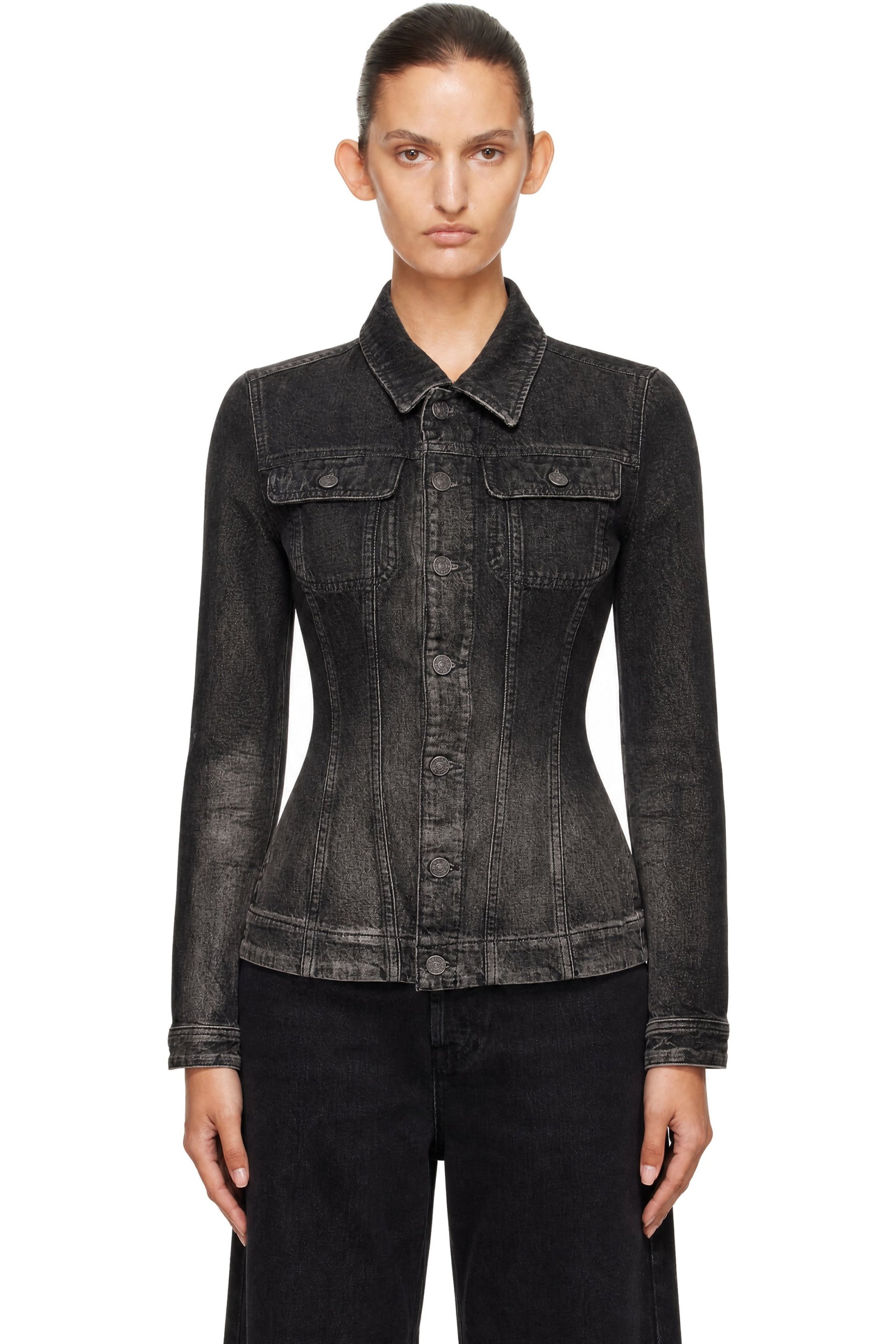 Diesel - Black Fitted Dirty-Effect Denim Trucker Jacket