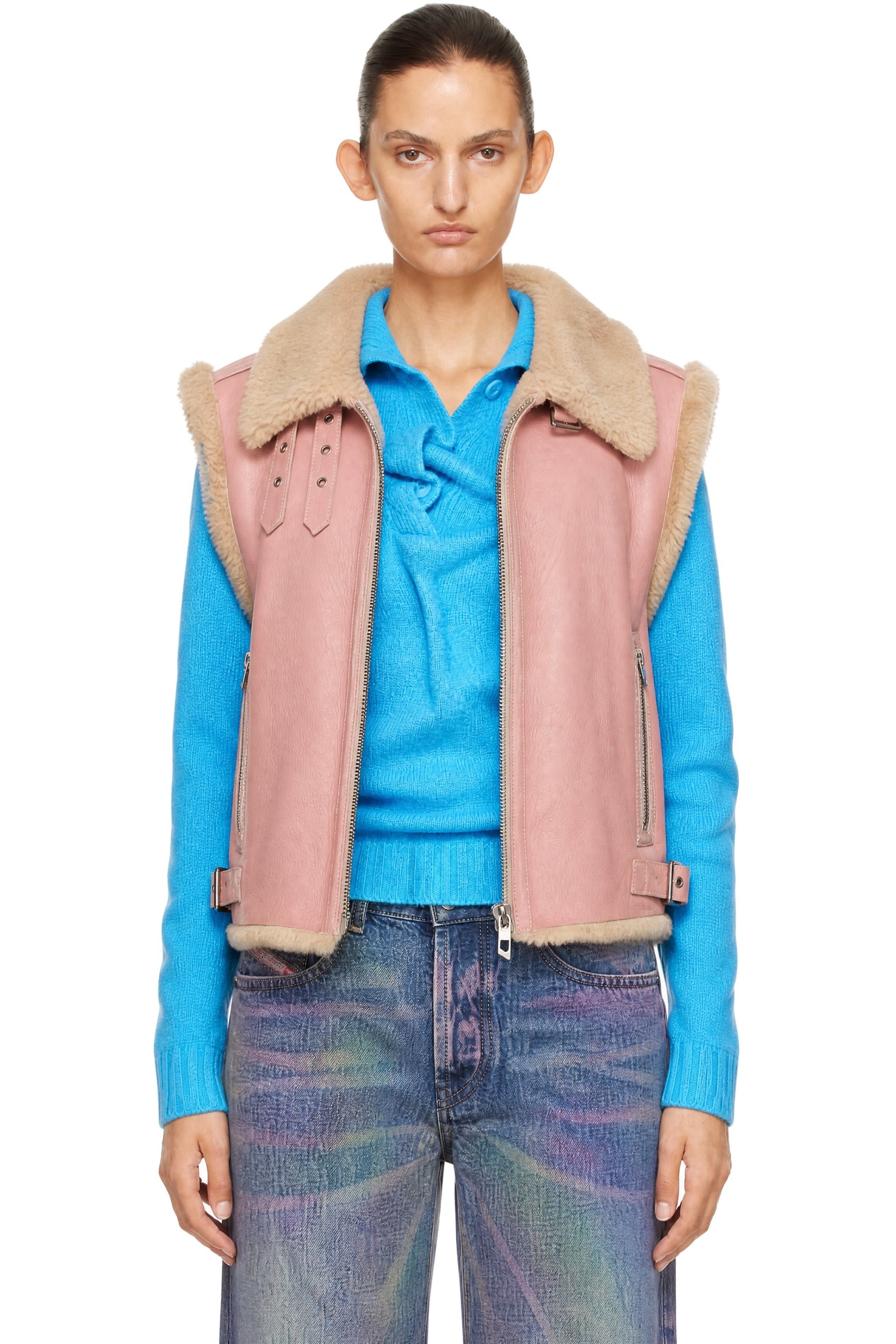 Diesel - Pink Shearling Leather Vest