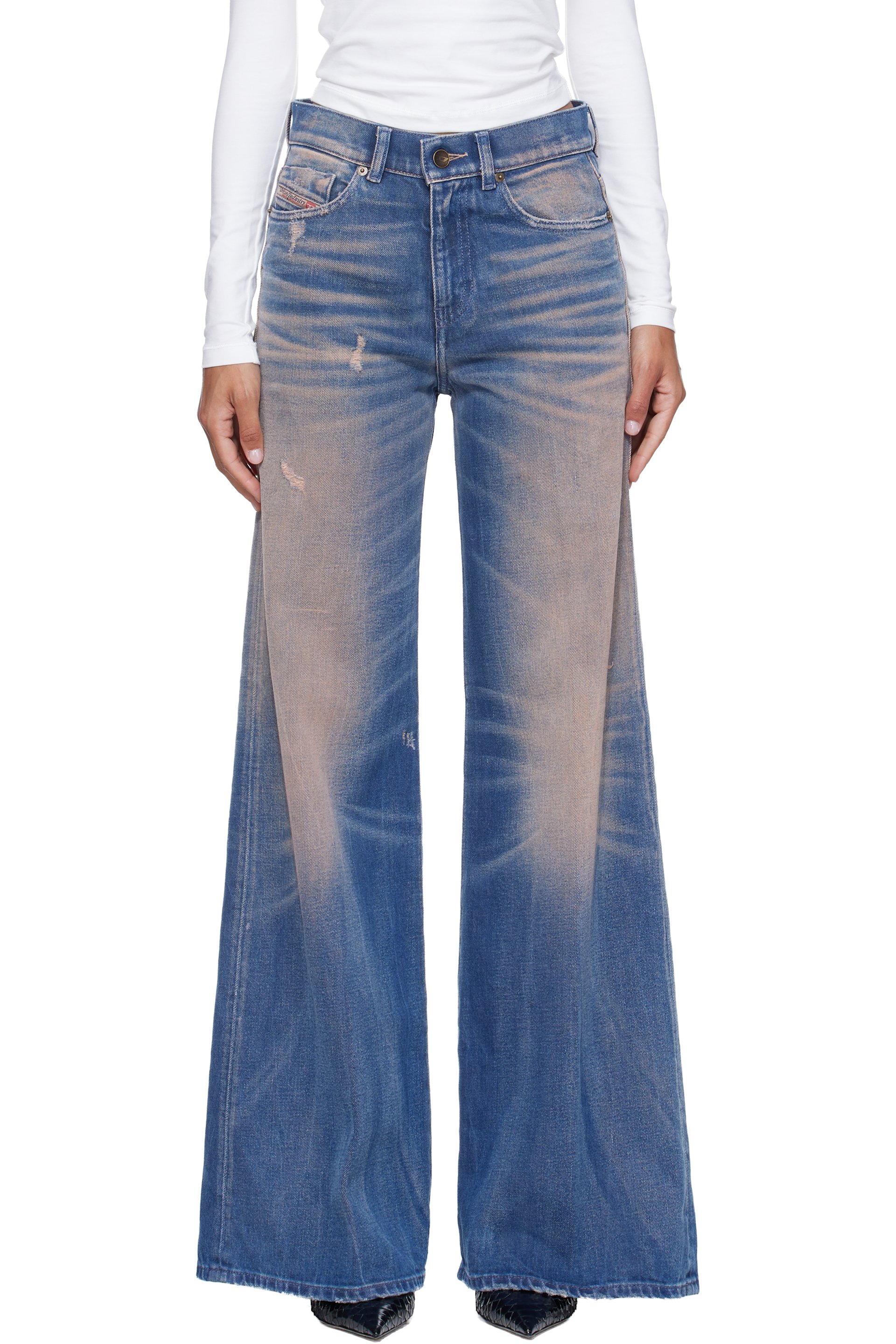 Diesel - Blue & Pink Flare Regular Waist 1978 D-Akemi Jeans
