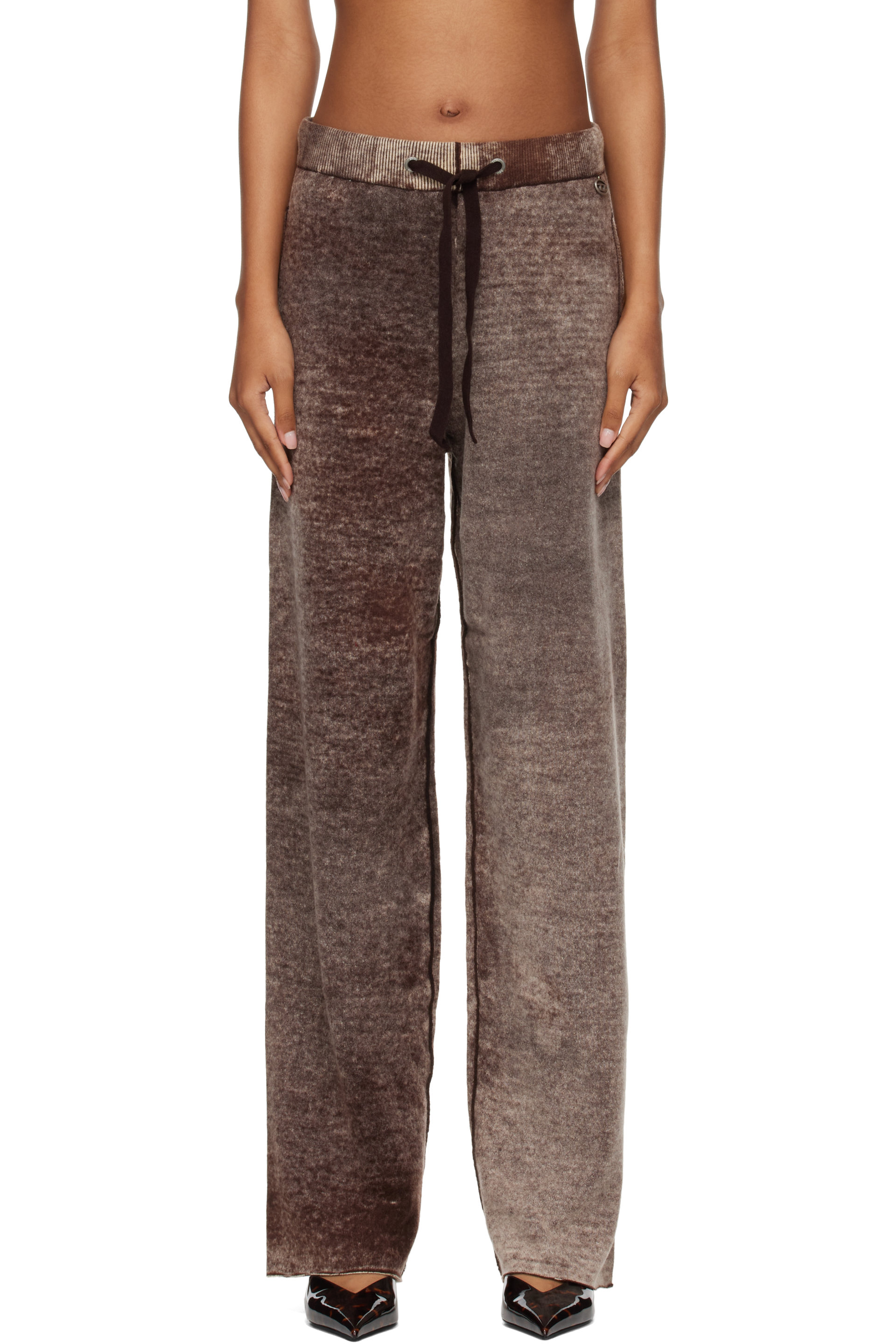 Diesel - Brown Reverse-Print Knitted Wool Track Pants