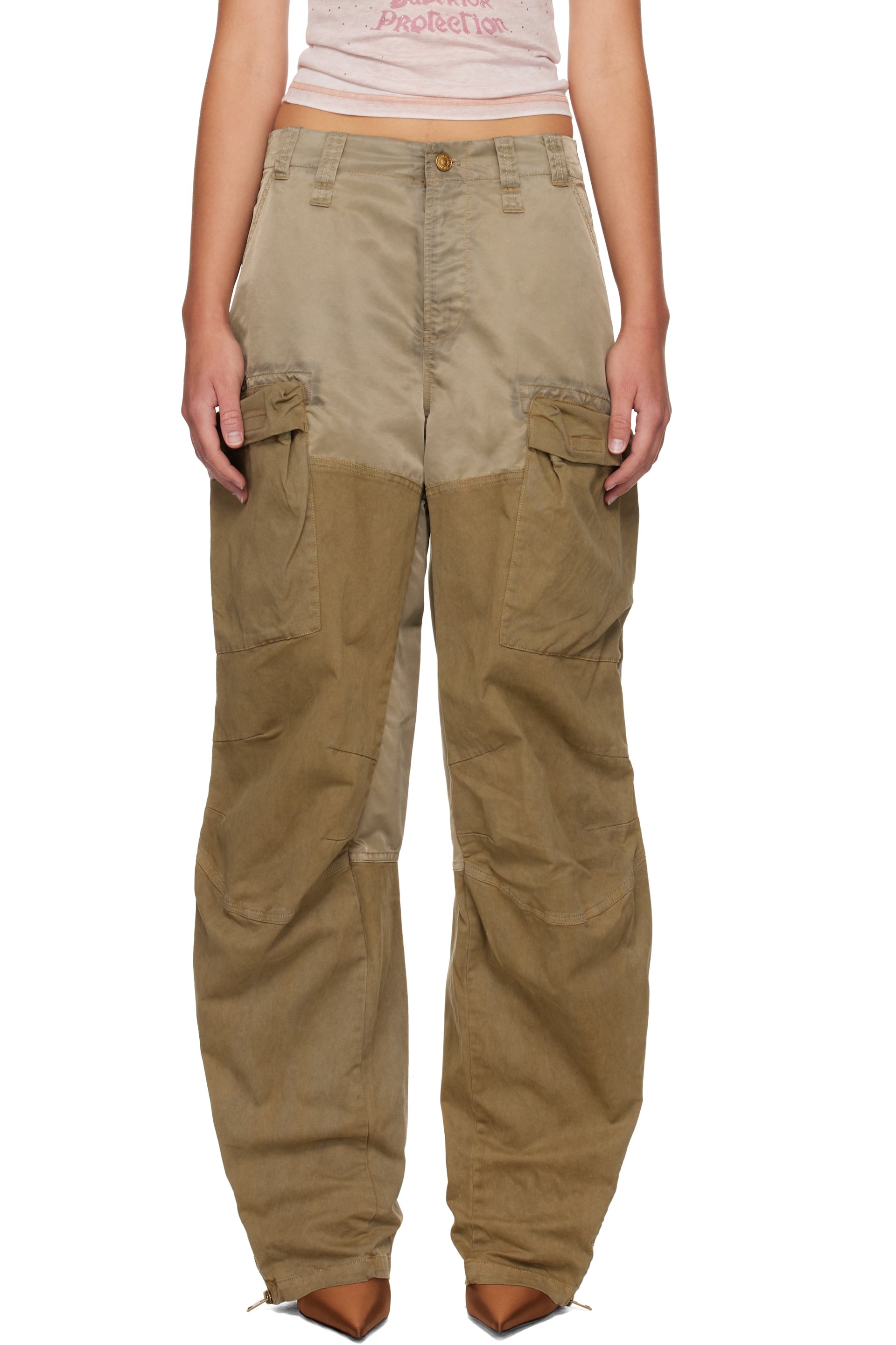 Diesel - Khaki Cotton & Nylon Cargo Pants