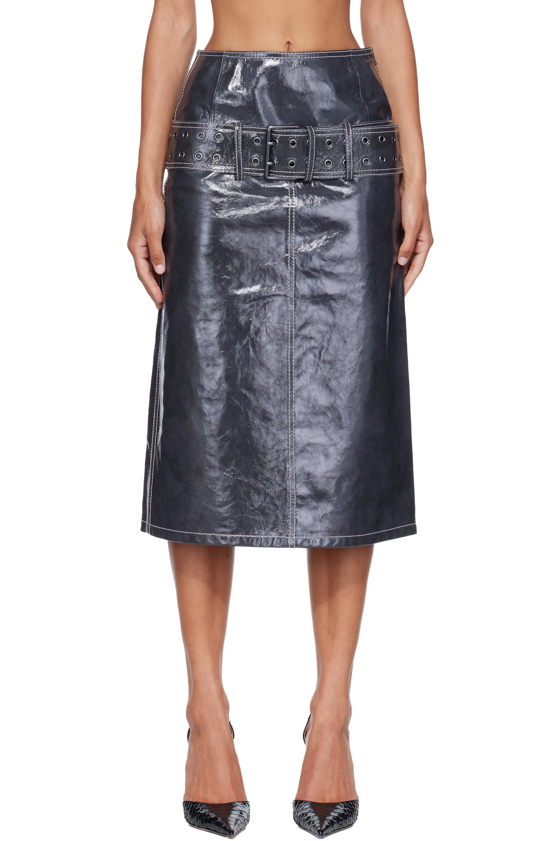 Diesel - Gray Patent Leather Midi Skirt