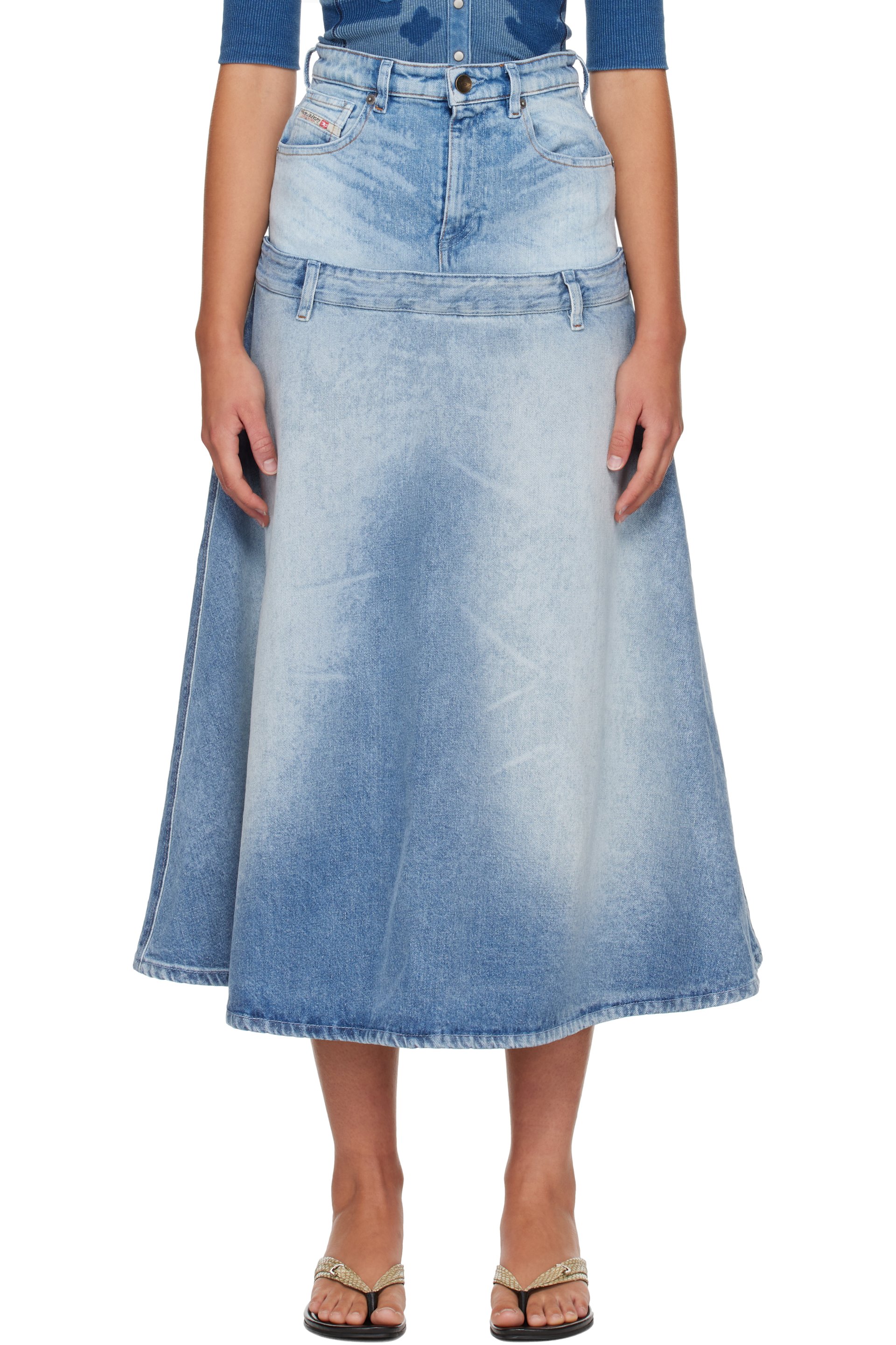 Diesel - Blue Layered Denim Midi Skirt