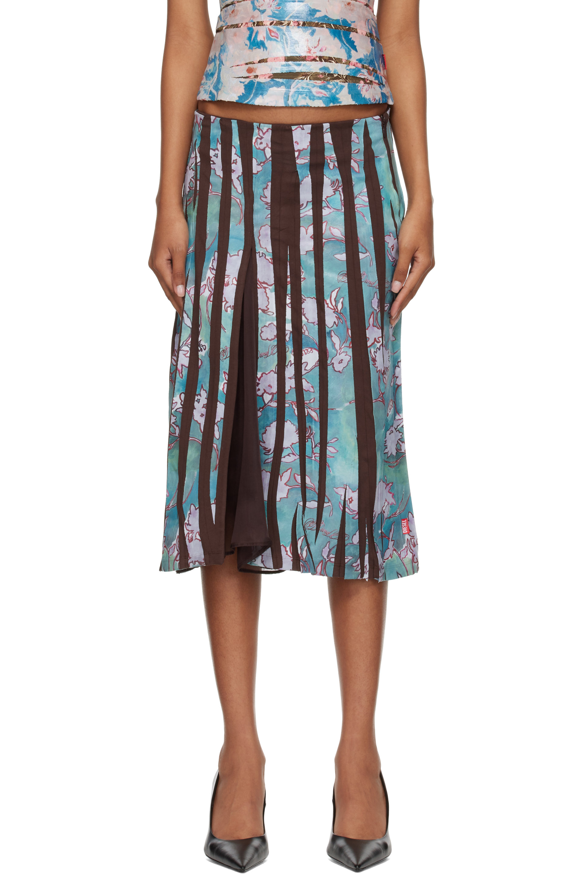 Diesel - Blue & Brown O-Lima Midi Skirt