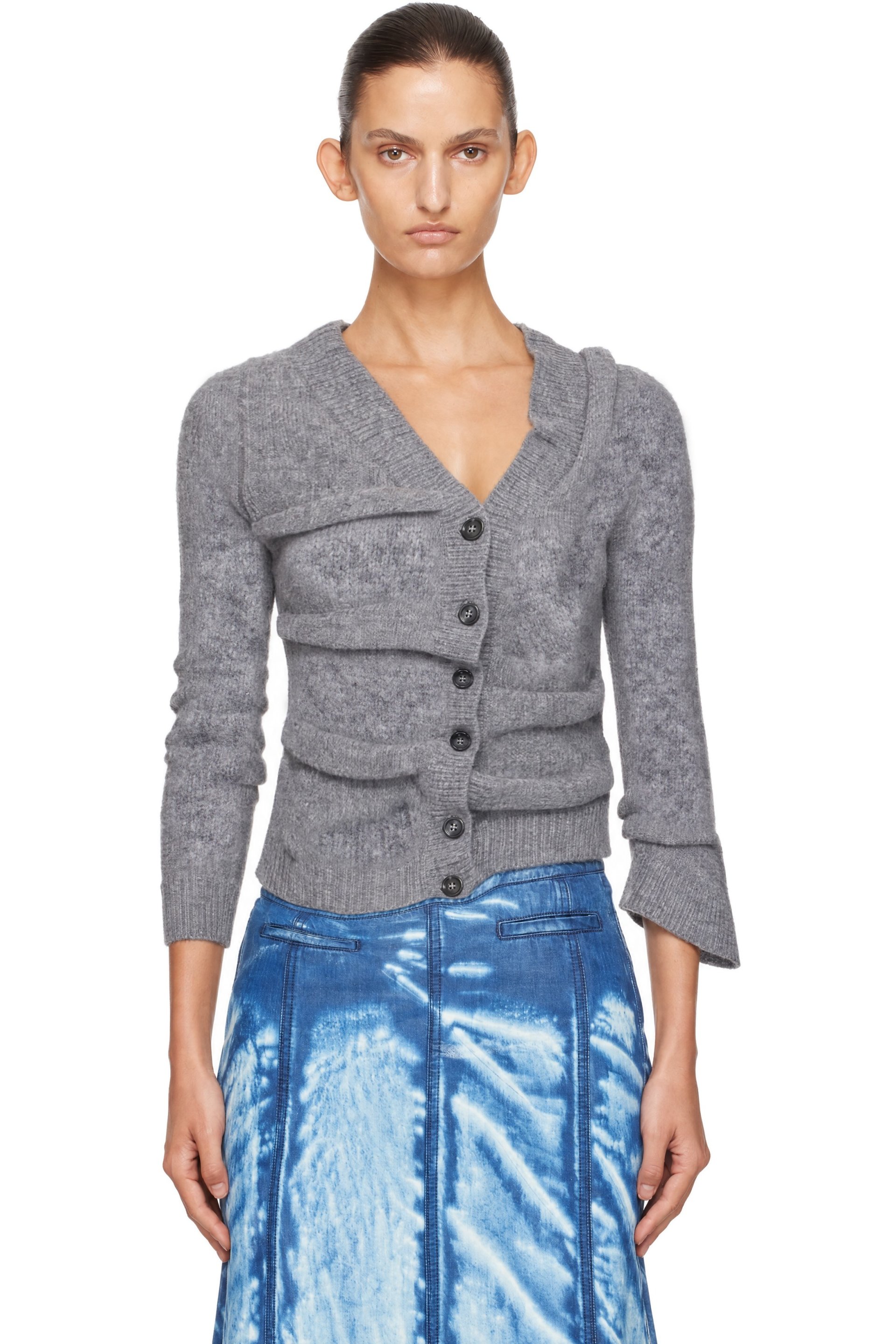 Diesel - Gray Cropped Wrinkled Boiled Knit Cardigan
