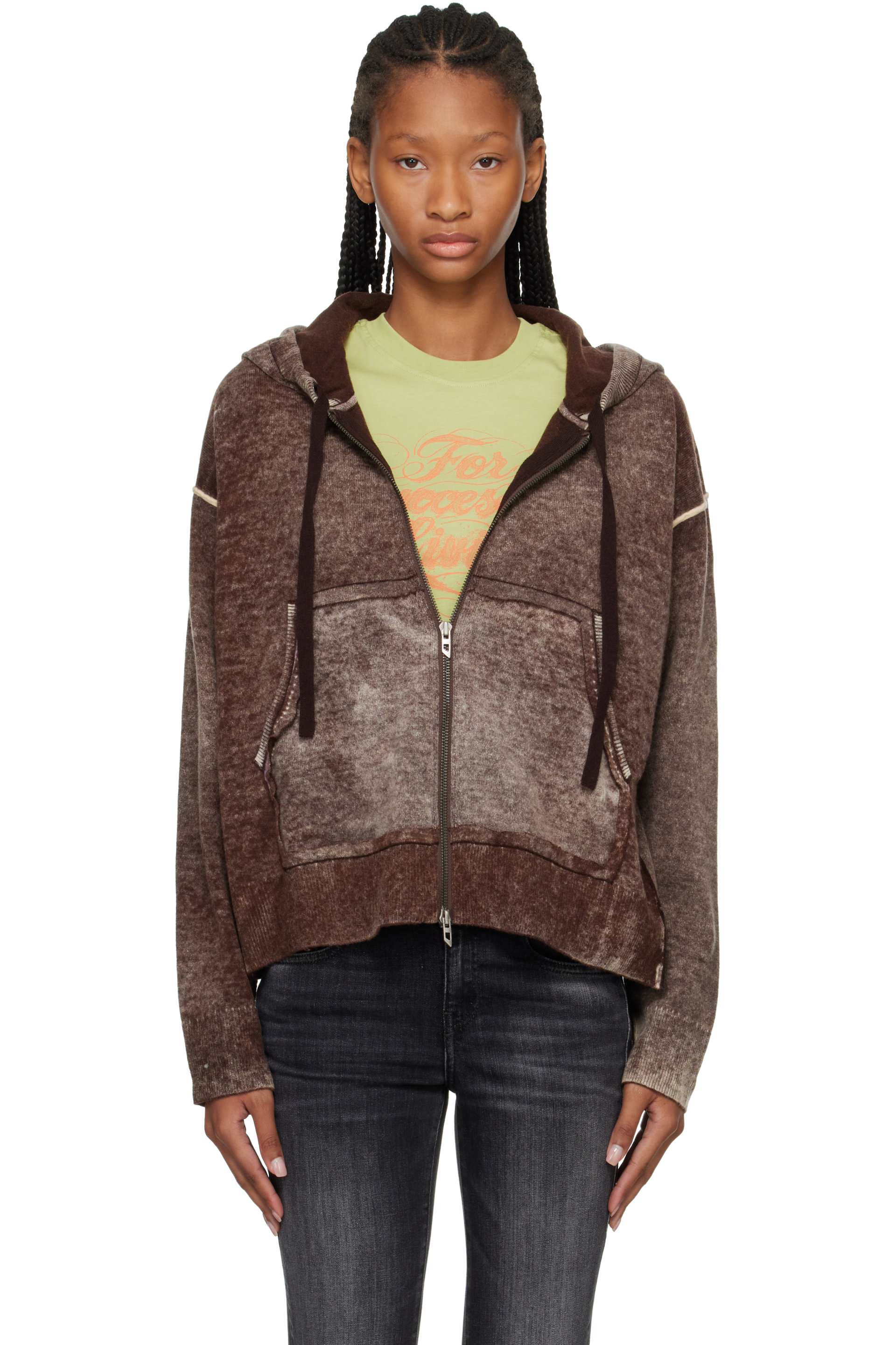 Diesel - Brown Wool Reverse-Print Hoodie