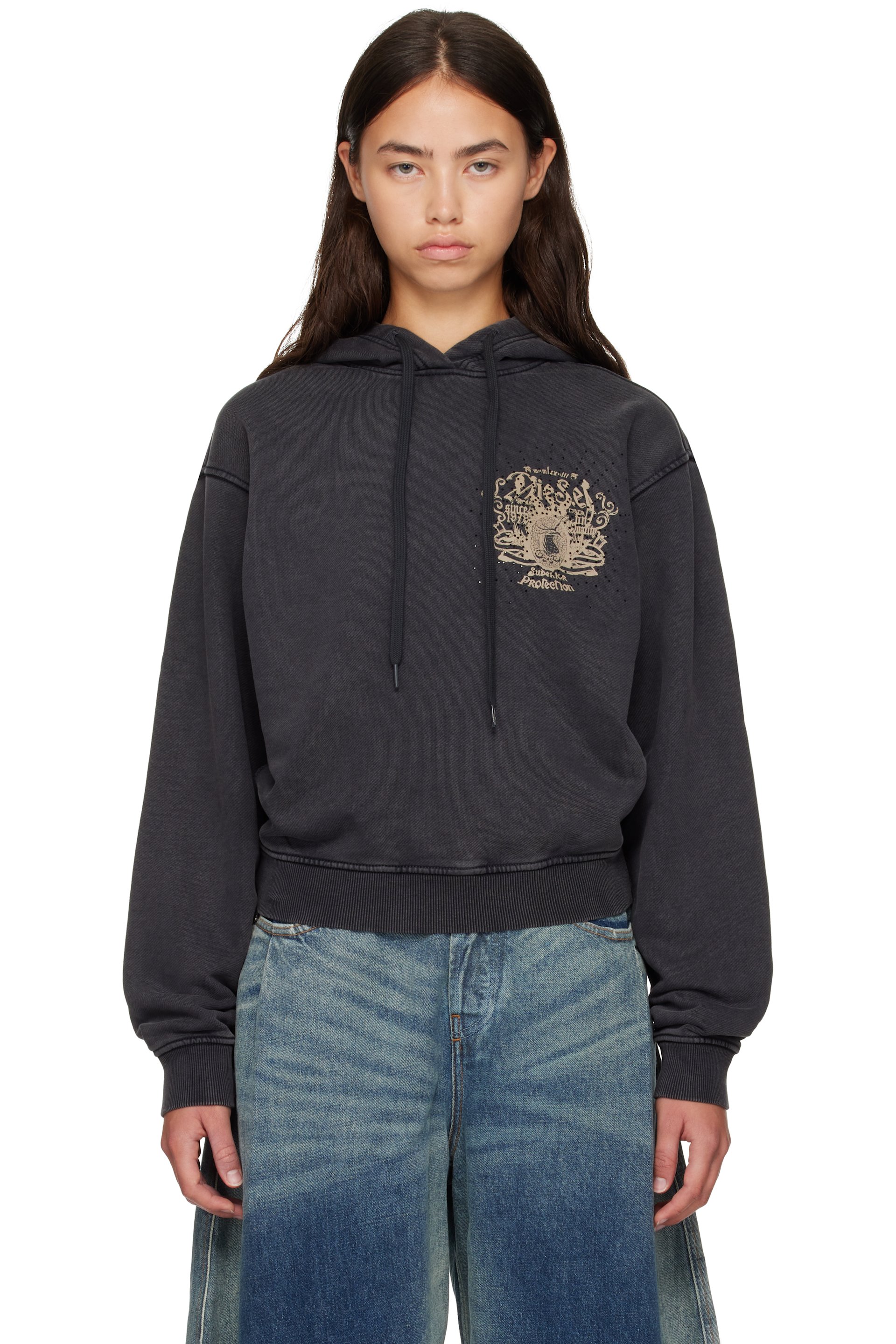 Diesel - Black Prints & Rhinestone Studs Hoodie