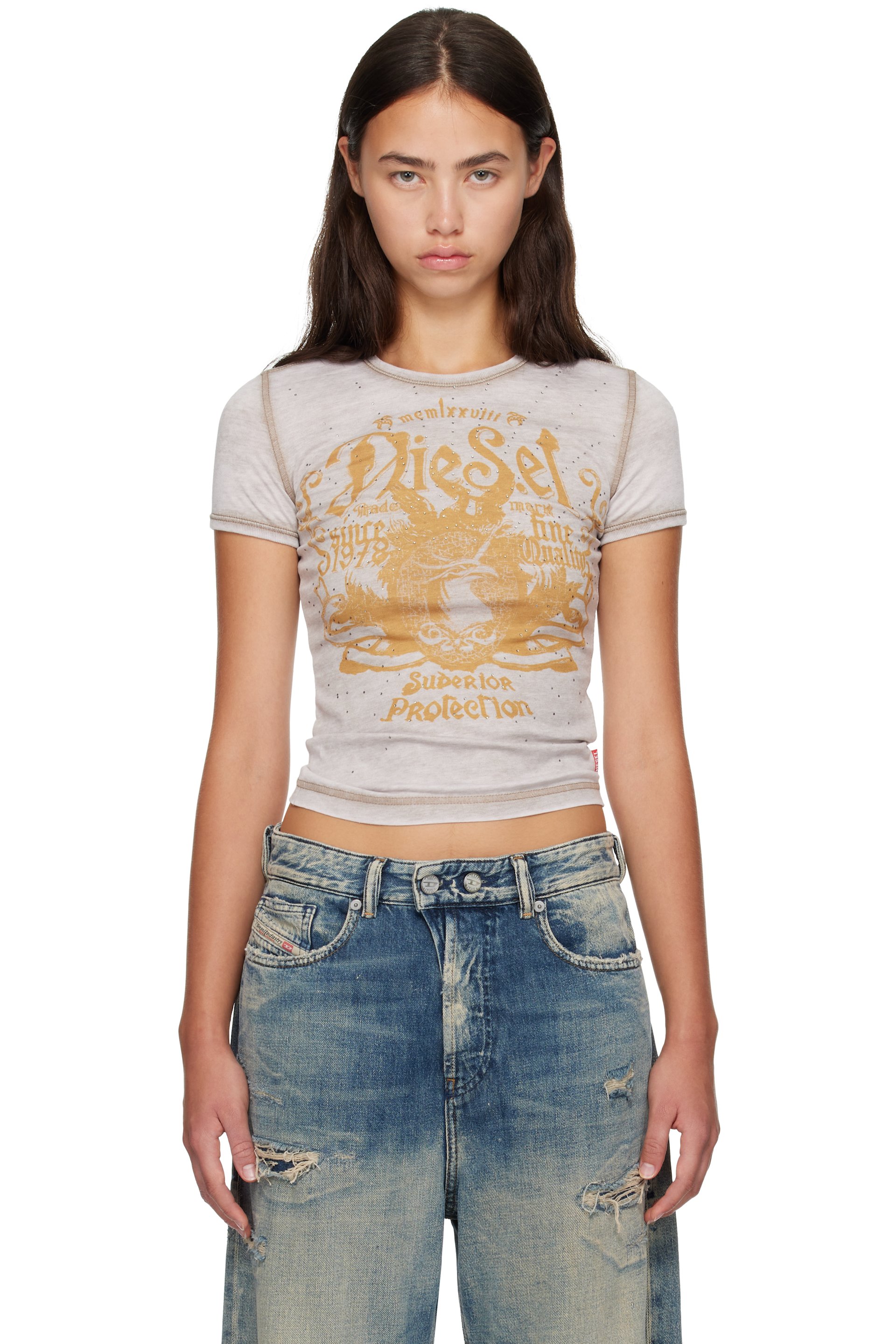 Diesel - Gray Slim Jersey Print & Studs T-shirt
