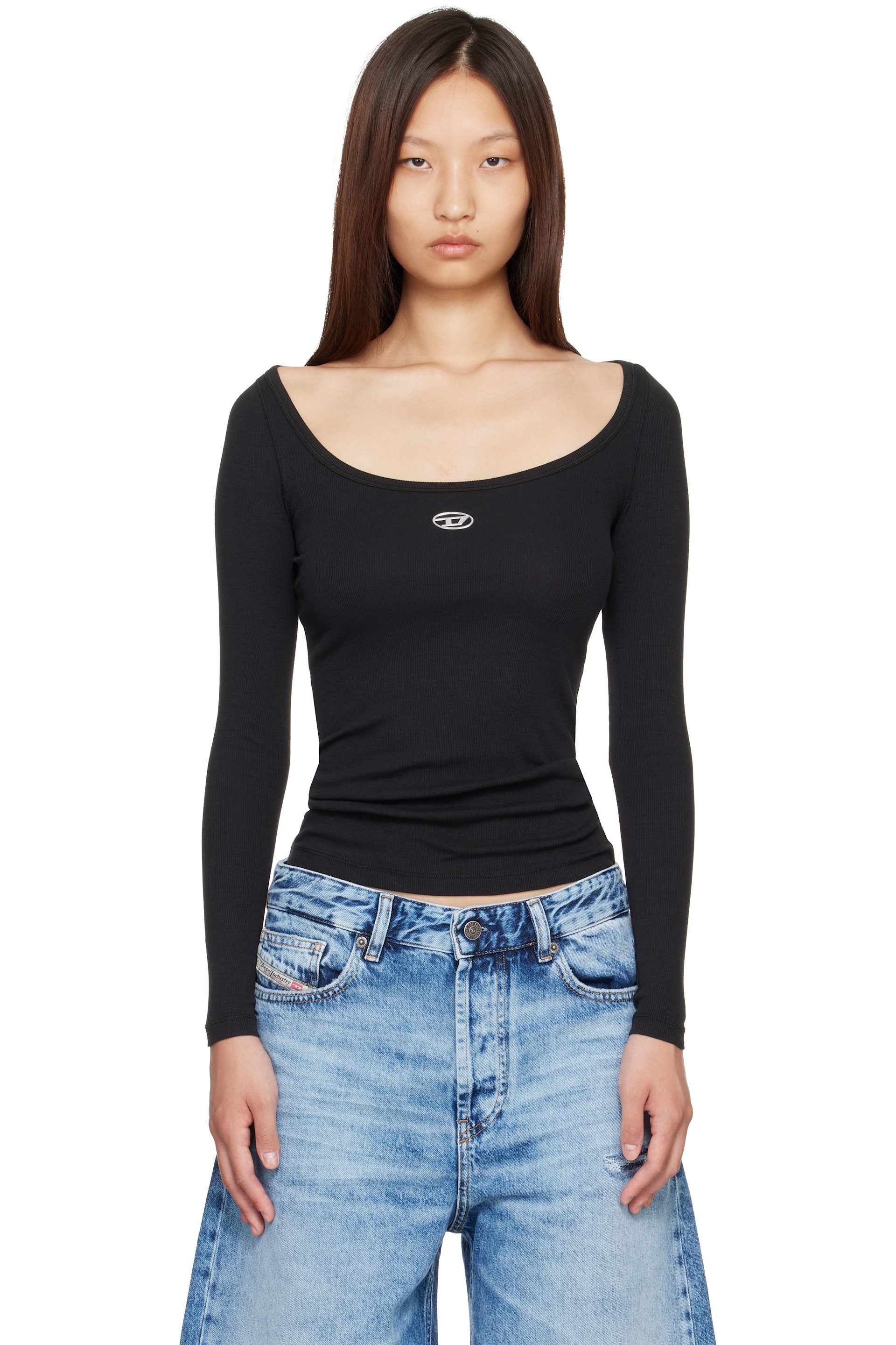 Diesel - Black Long Sleeve Metallic Oval D Ribbed T-shirt