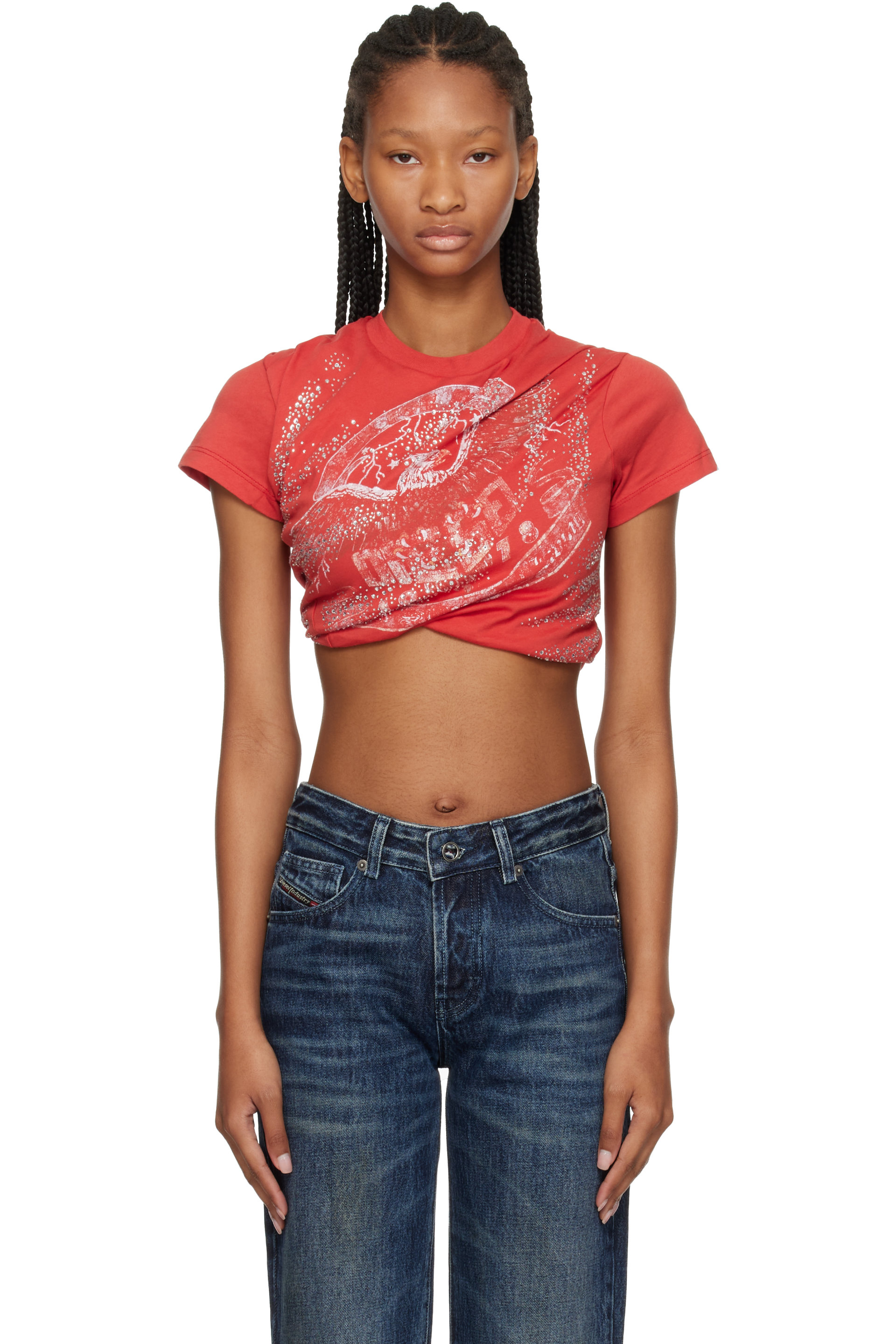 Diesel - Red Double-Layer Jersey Rucked-Up T-shirt