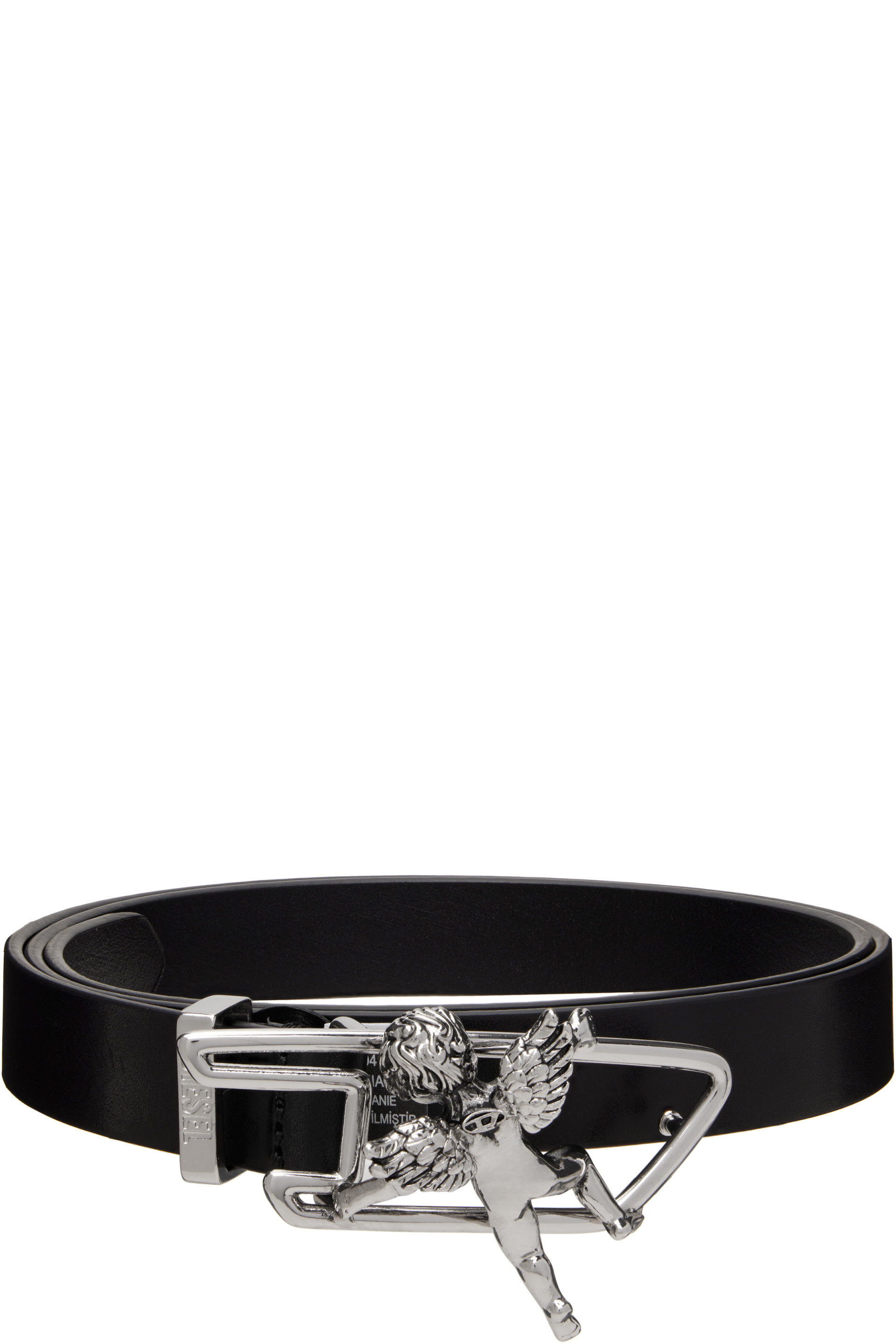 Diesel - Black Cherub D Outline Buckle Leather Belt