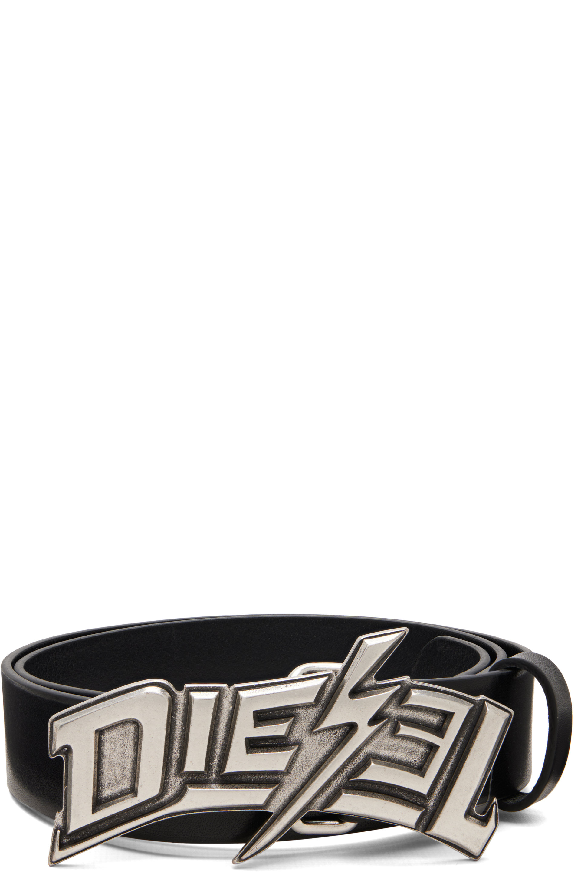 Diesel - Black Lightning Bolt Buckle Leather Belt