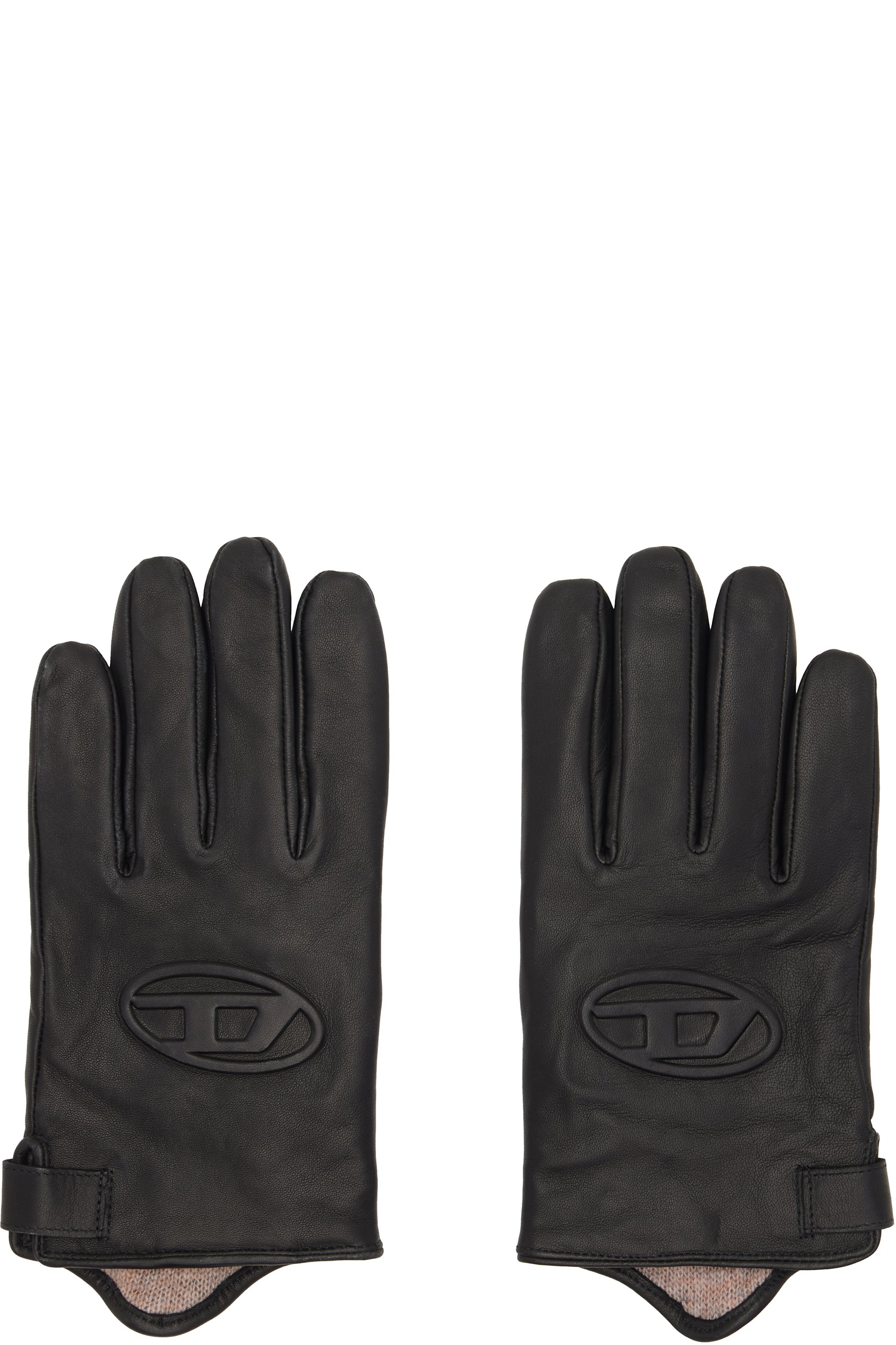Diesel - Black 3D Oval D Logo Leather Gloves