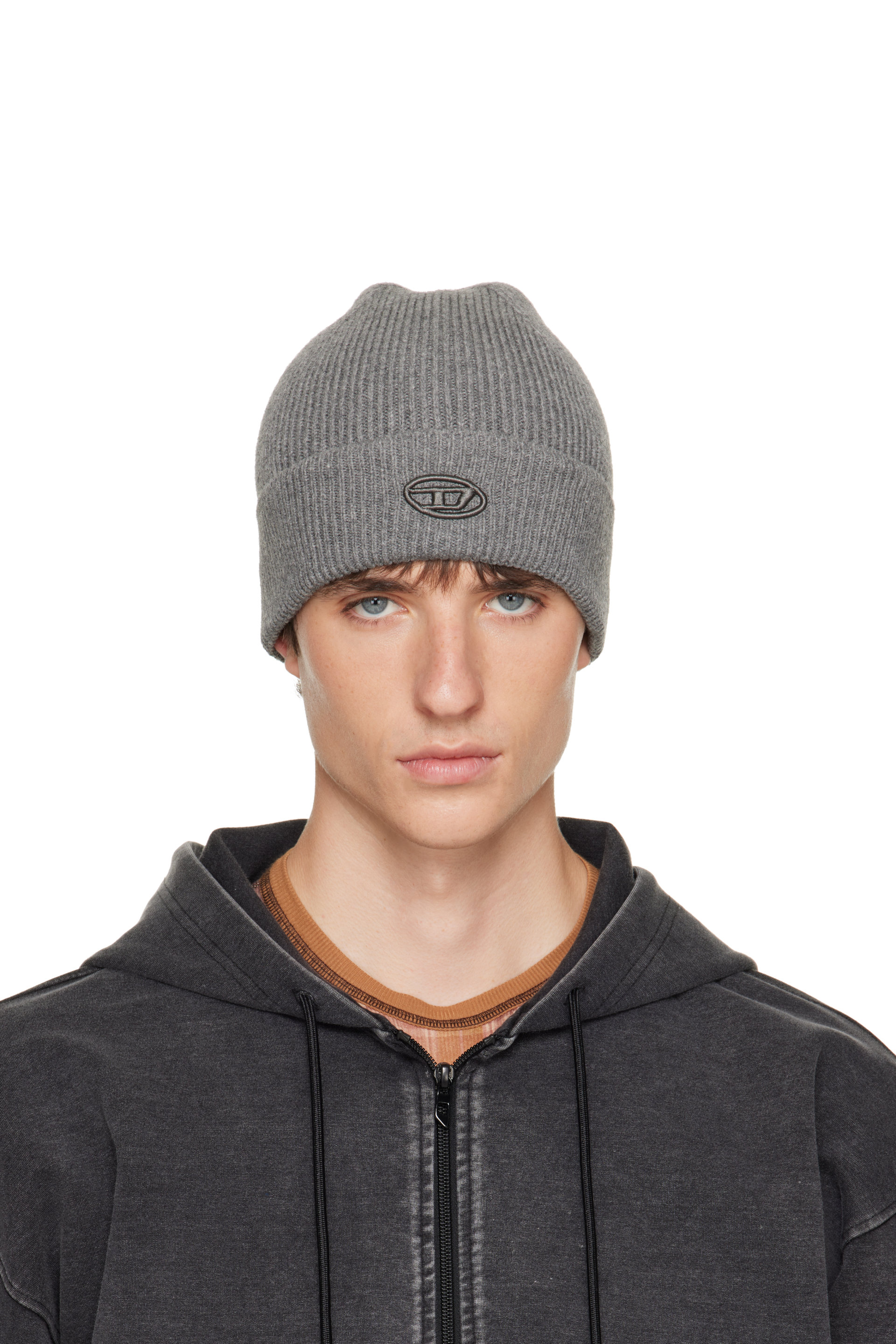 Diesel - Gray Ribbed D Embroidery Beanie