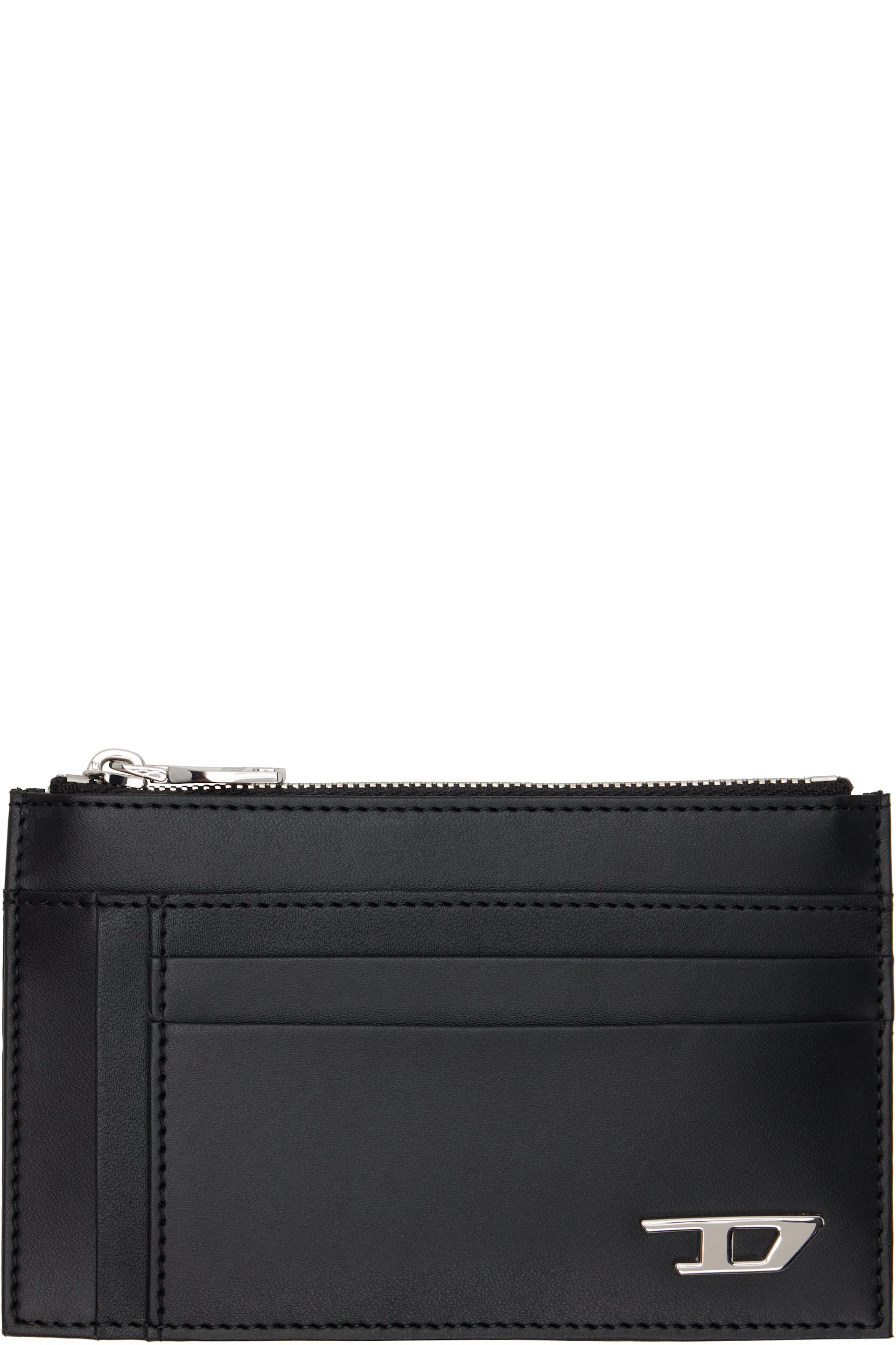 Diesel - Porte-carte noir en cuir à poche à glissière